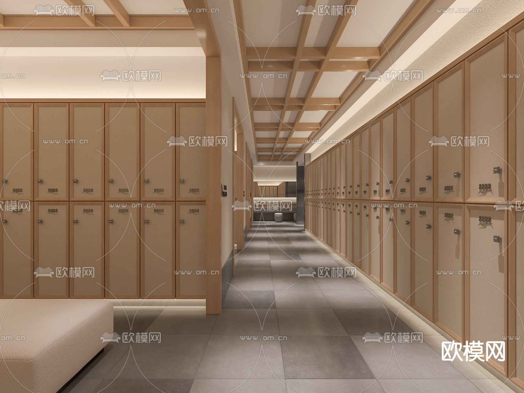 现代洗浴中心换衣区su模型下载（渲染图2）