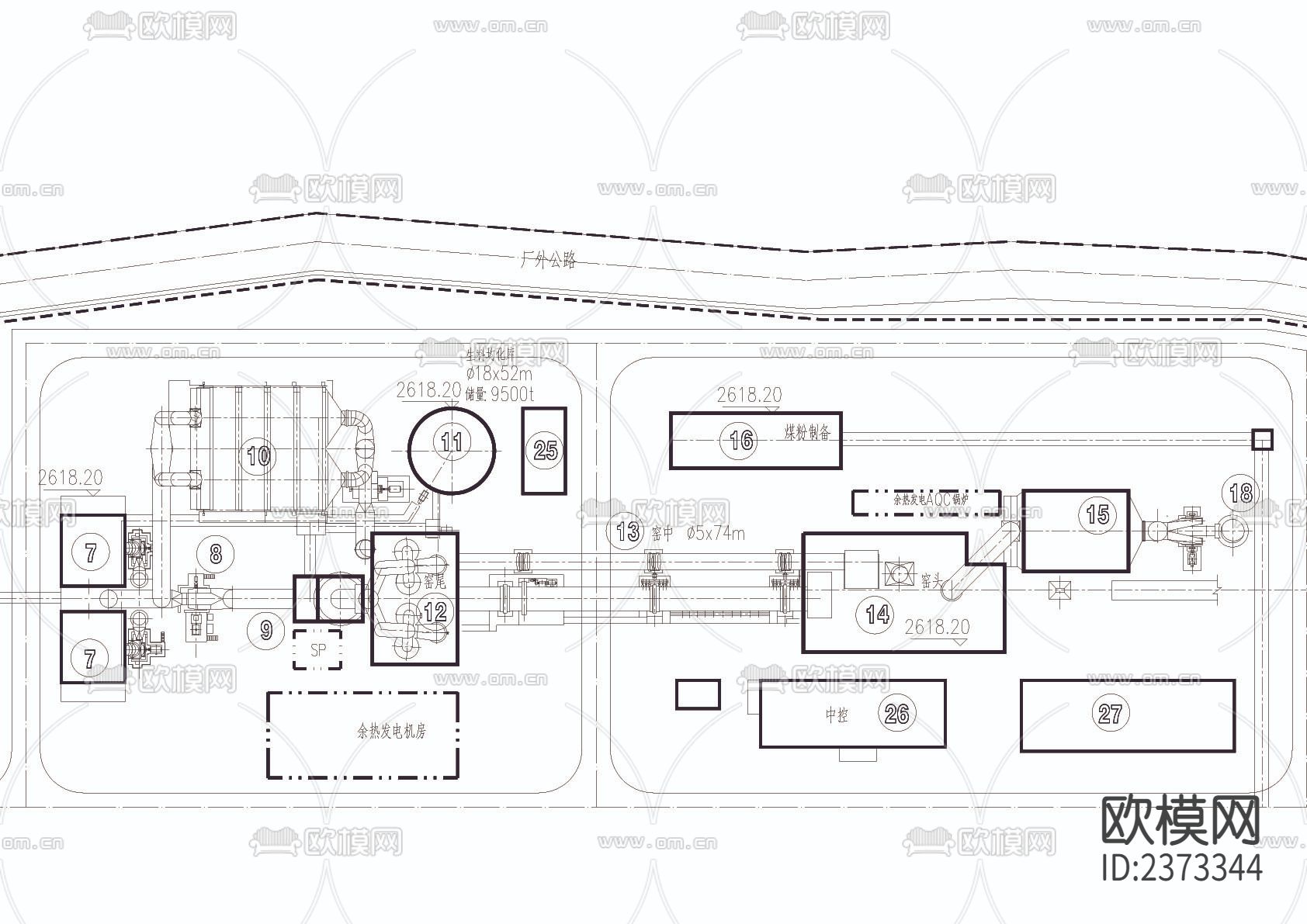 某新型水泥厂总图CAD施工图下载（渲染图2）