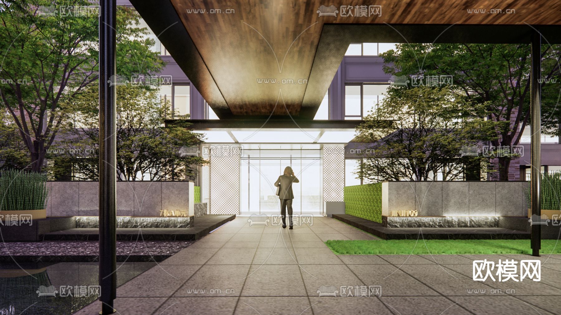 现代豪宅小区园林景观su模型下载（渲染图6）