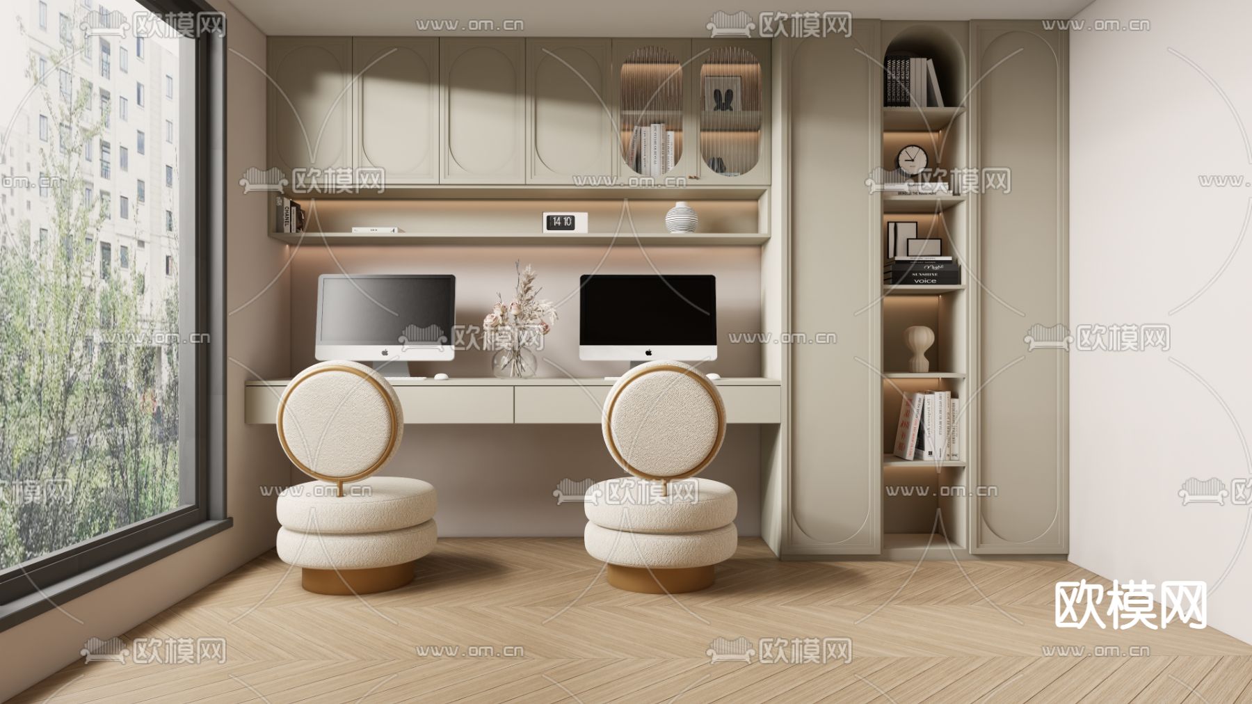 简欧书房su模型下载（渲染图1）