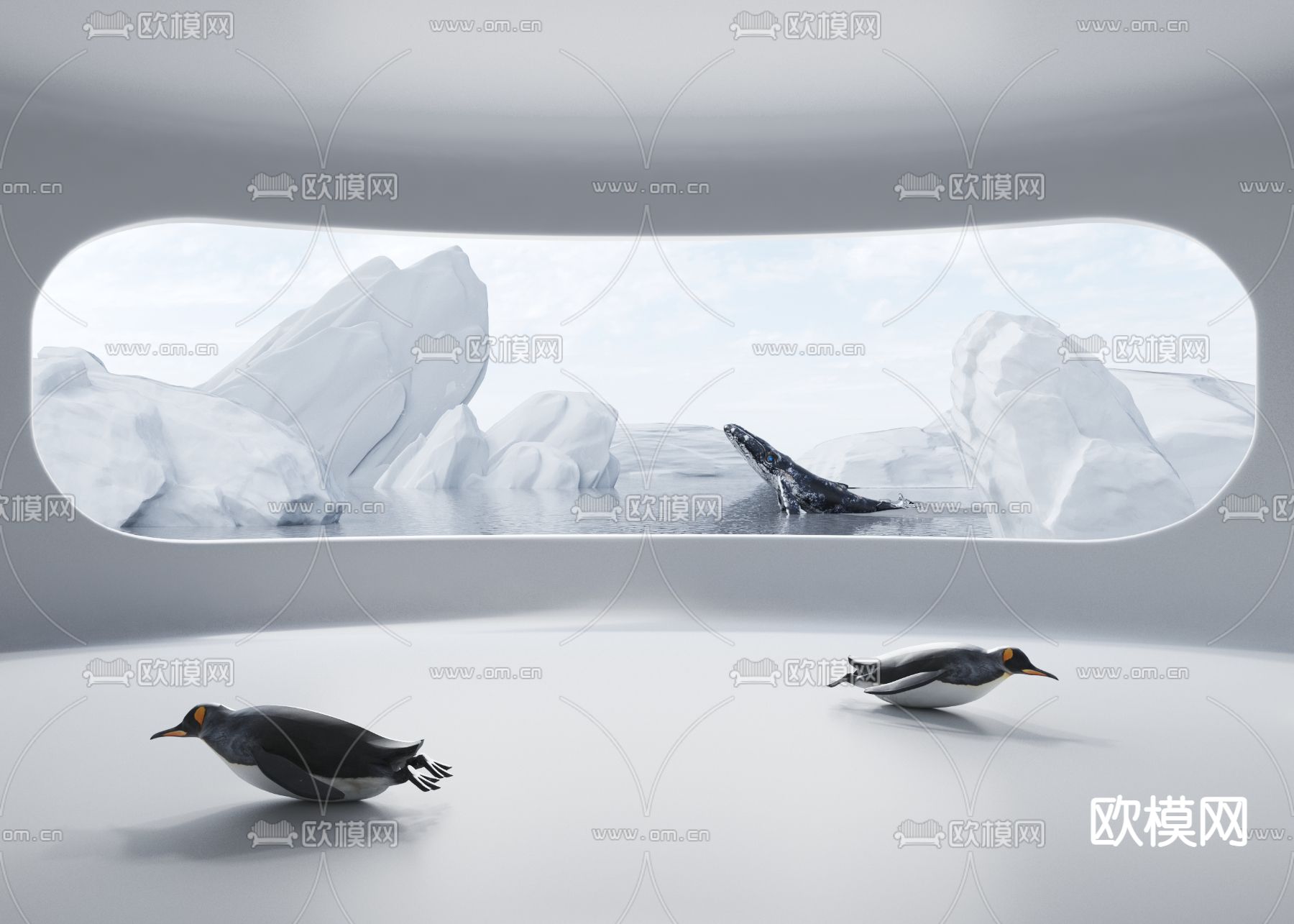 冰山 冰川 企鹅 鲸鱼3d模型下载