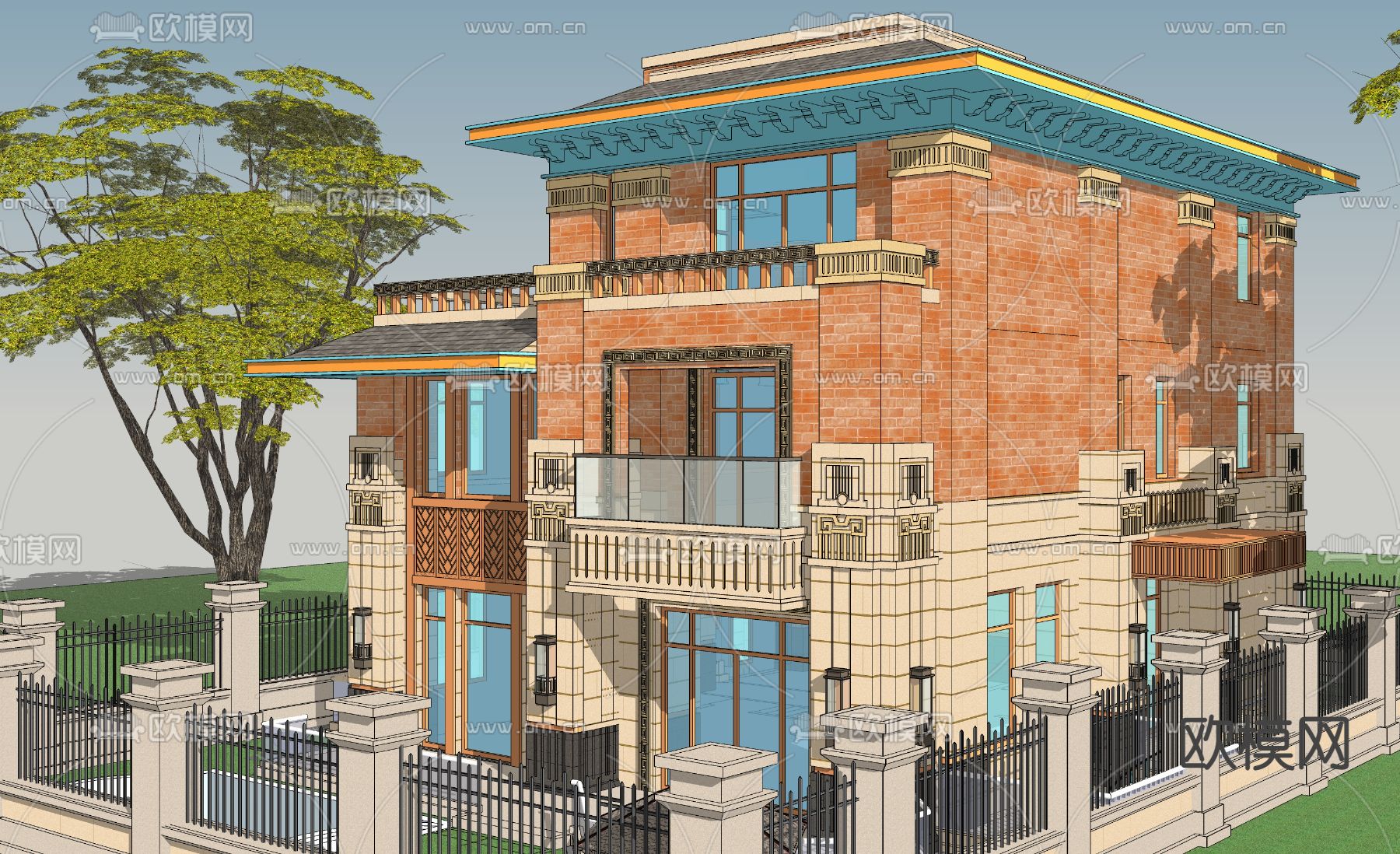 欧式独栋别墅su模型下载（渲染图4）
