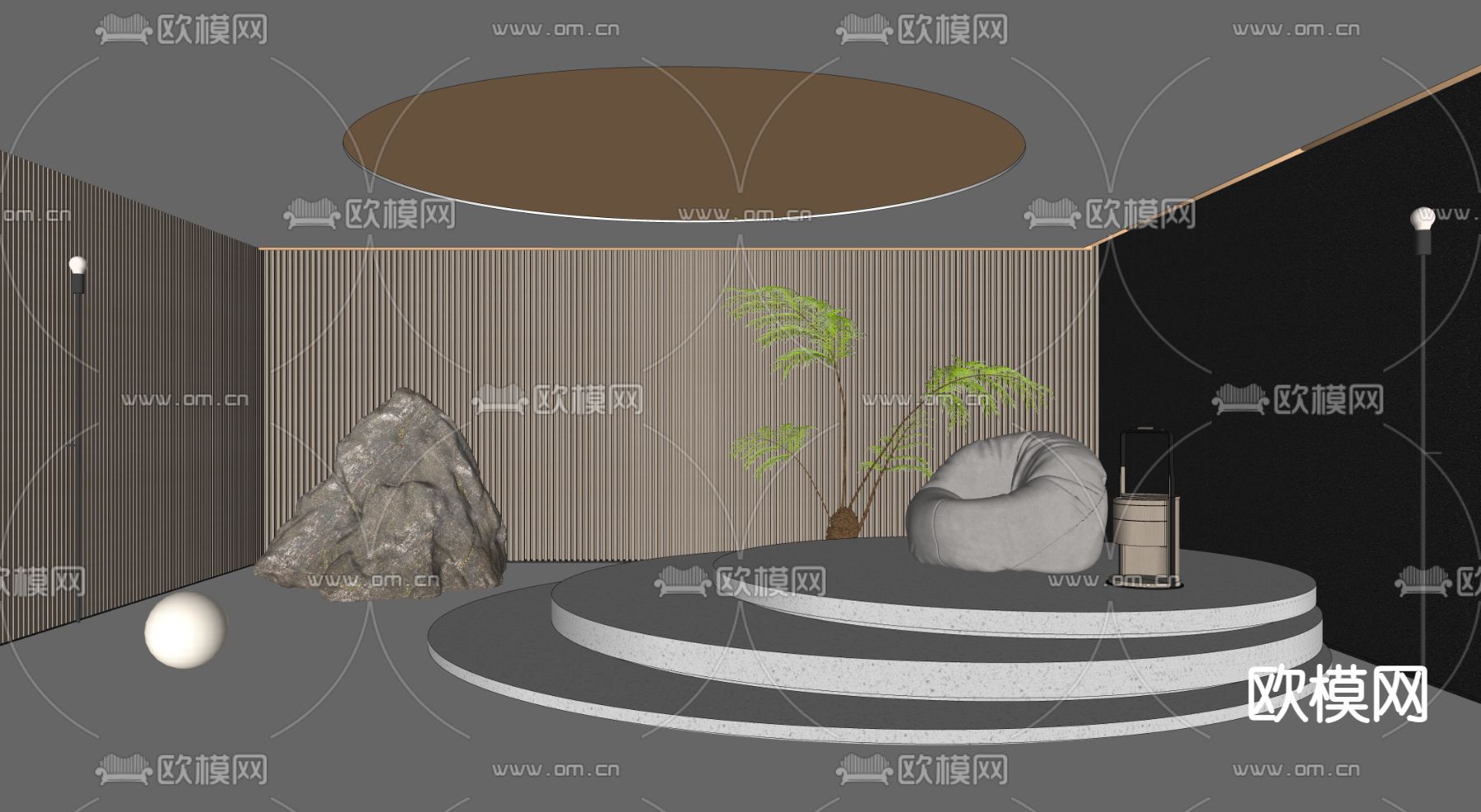 现代酒店室内景观区su模型下载（渲染图2）