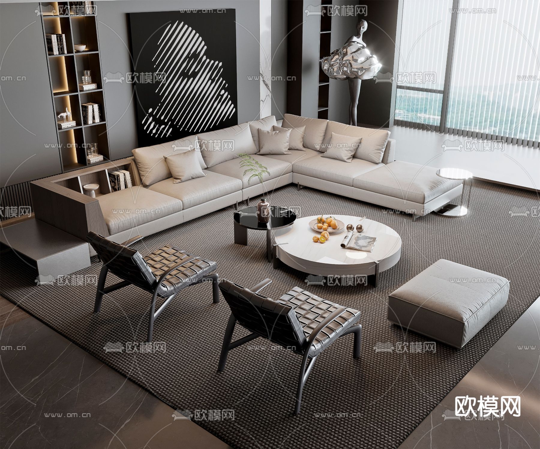 米洛提Minotti转角组合沙发3d模型下载（渲染图1）