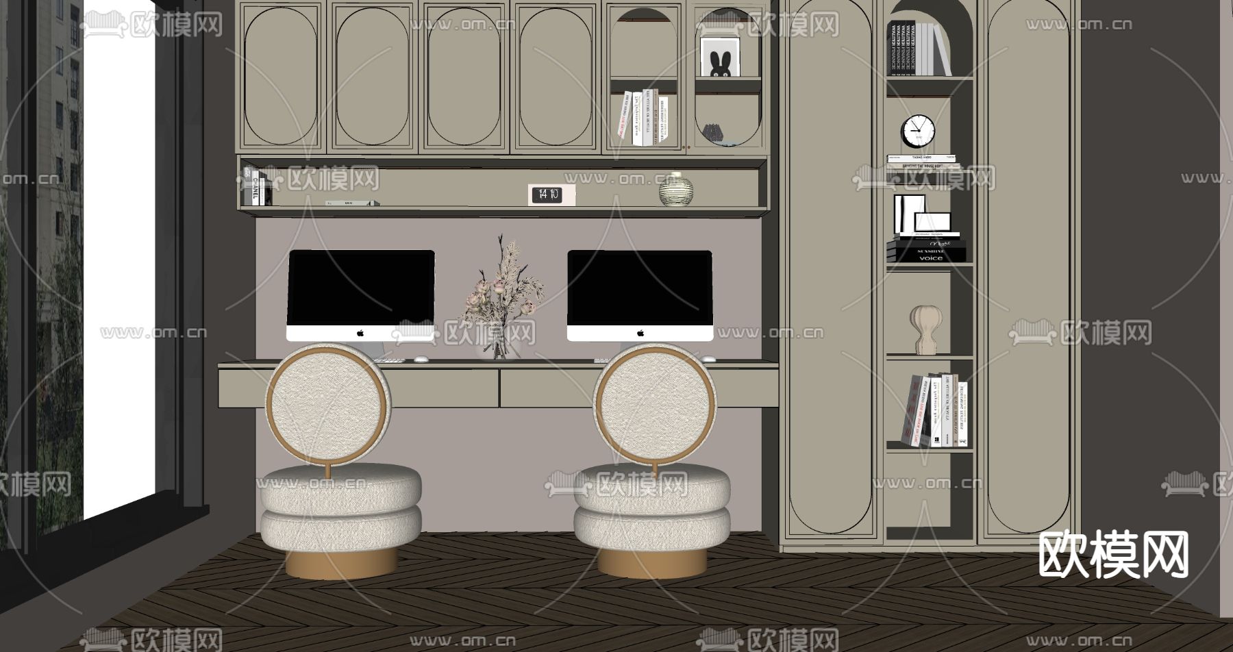 简欧书房su模型下载（渲染图2）