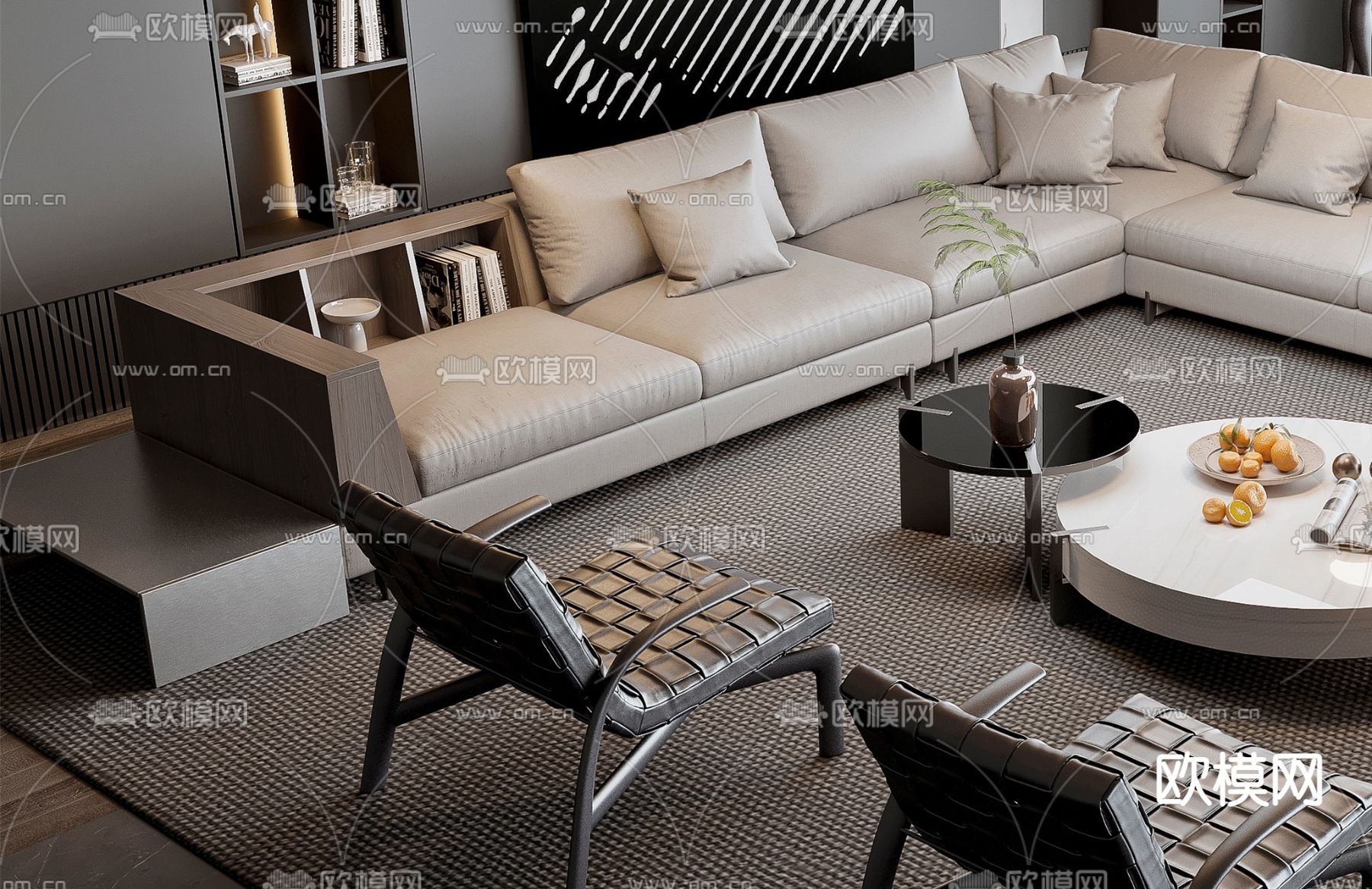 米洛提Minotti转角组合沙发3d模型下载（渲染图2）