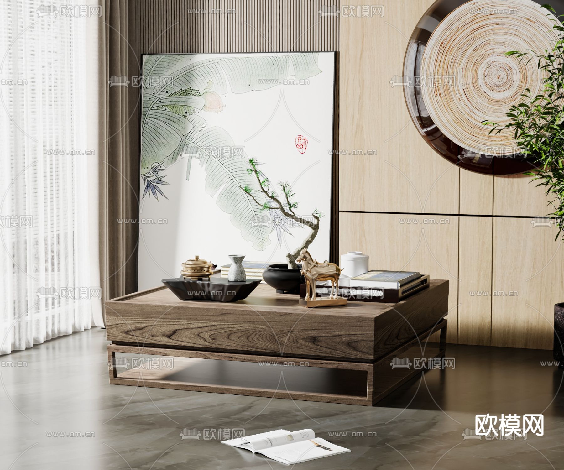 新中式茶几3d模型下载_ID12202287_3dmax免费模型-欧模网