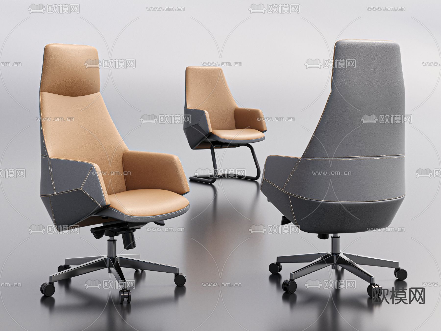 大班椅 班前椅 办公椅3d模型下载（渲染图1）