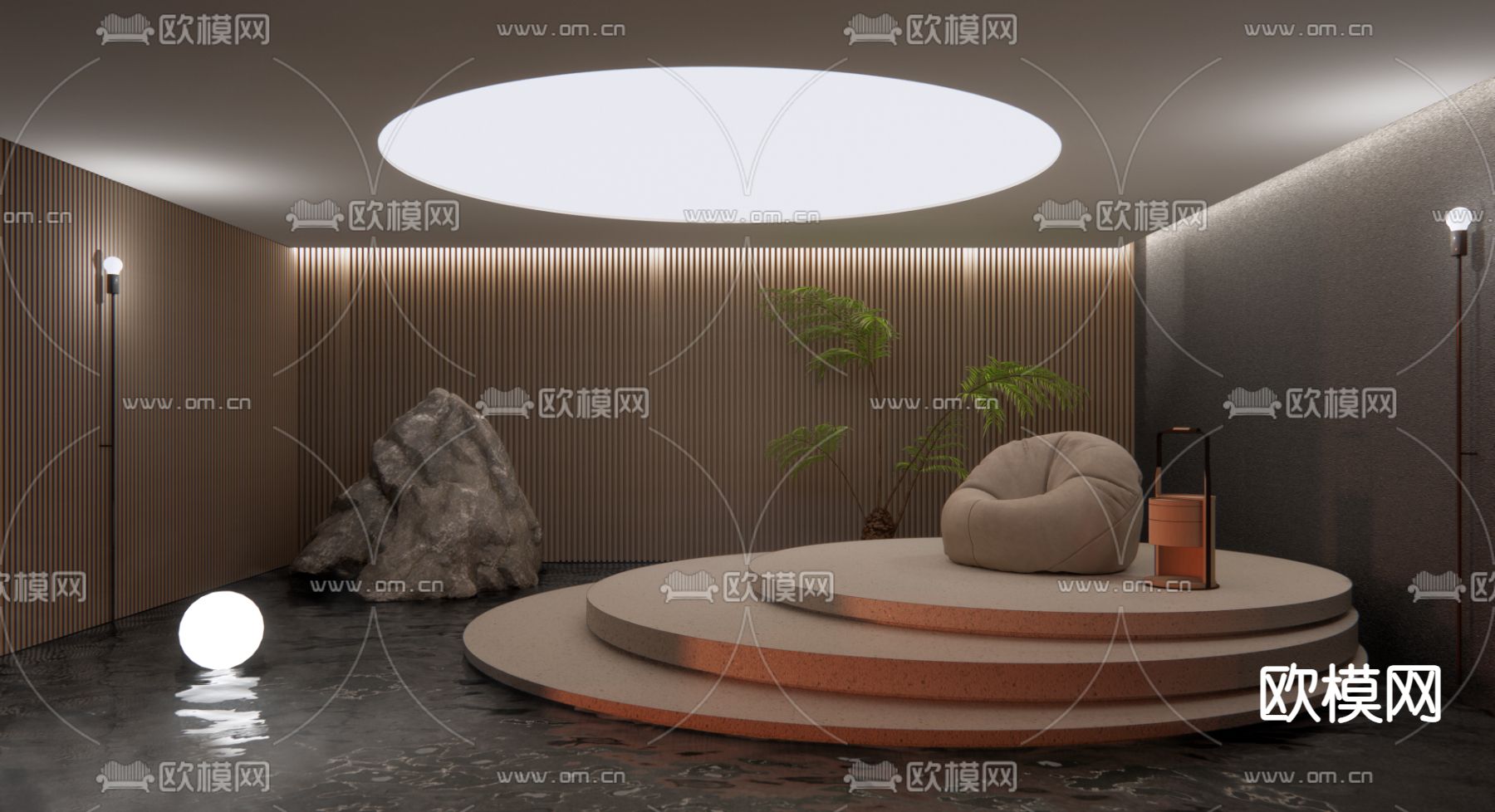 现代酒店室内景观区su模型下载（渲染图1）