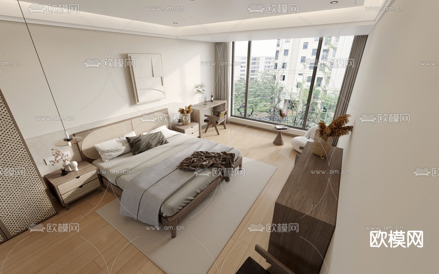 现代卧室 主人房免费3d模型下载（渲染图2）