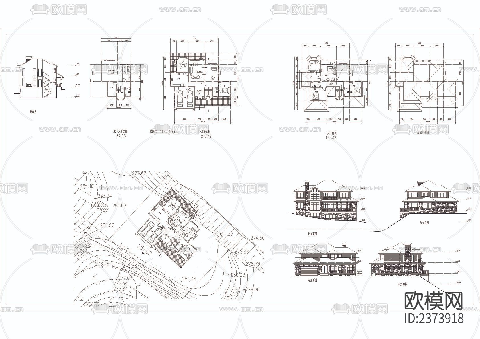 别墅cad施工图下载（渲染图1）