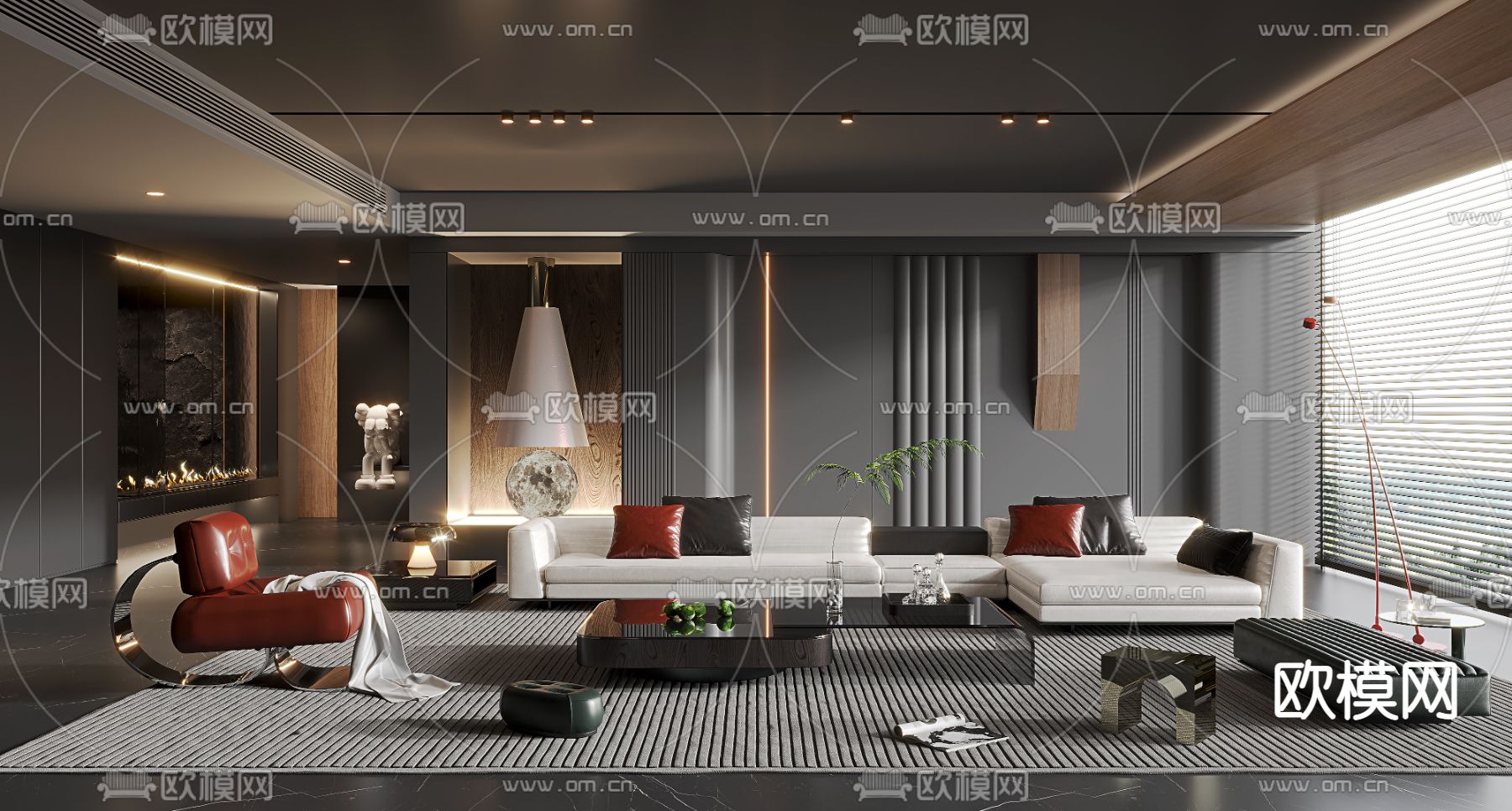 暗黑风客厅3d模型下载（渲染图1）