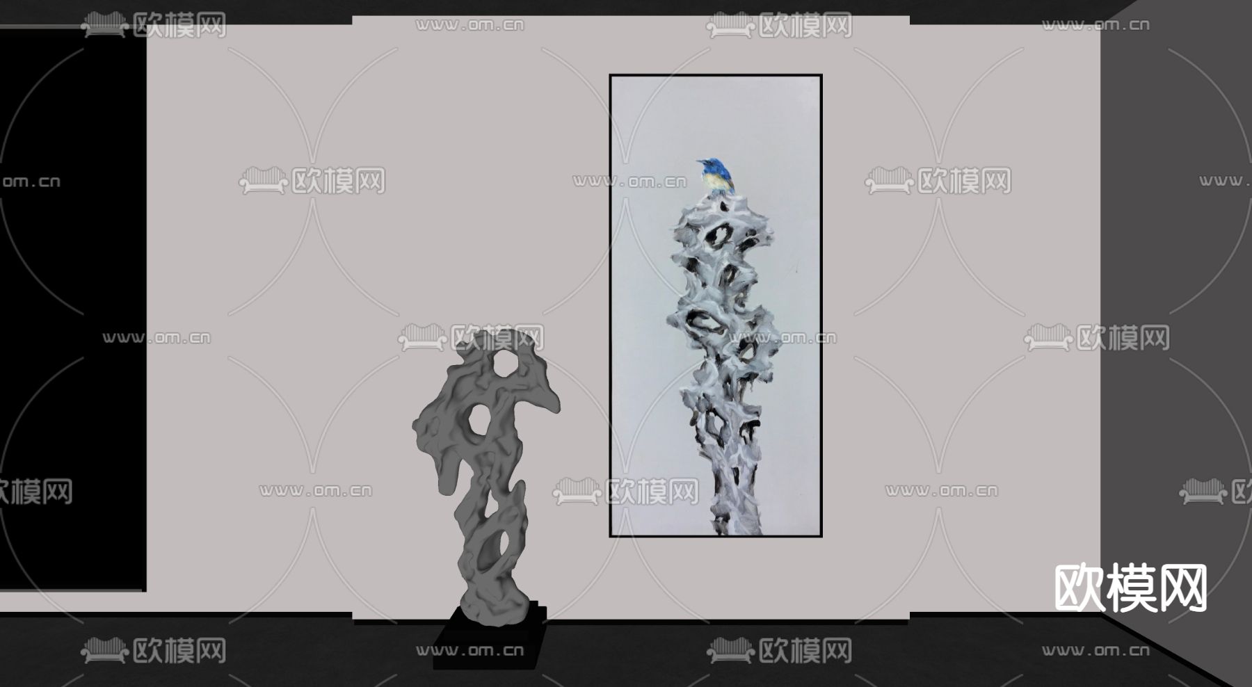 新中式装饰画 挂画su模型