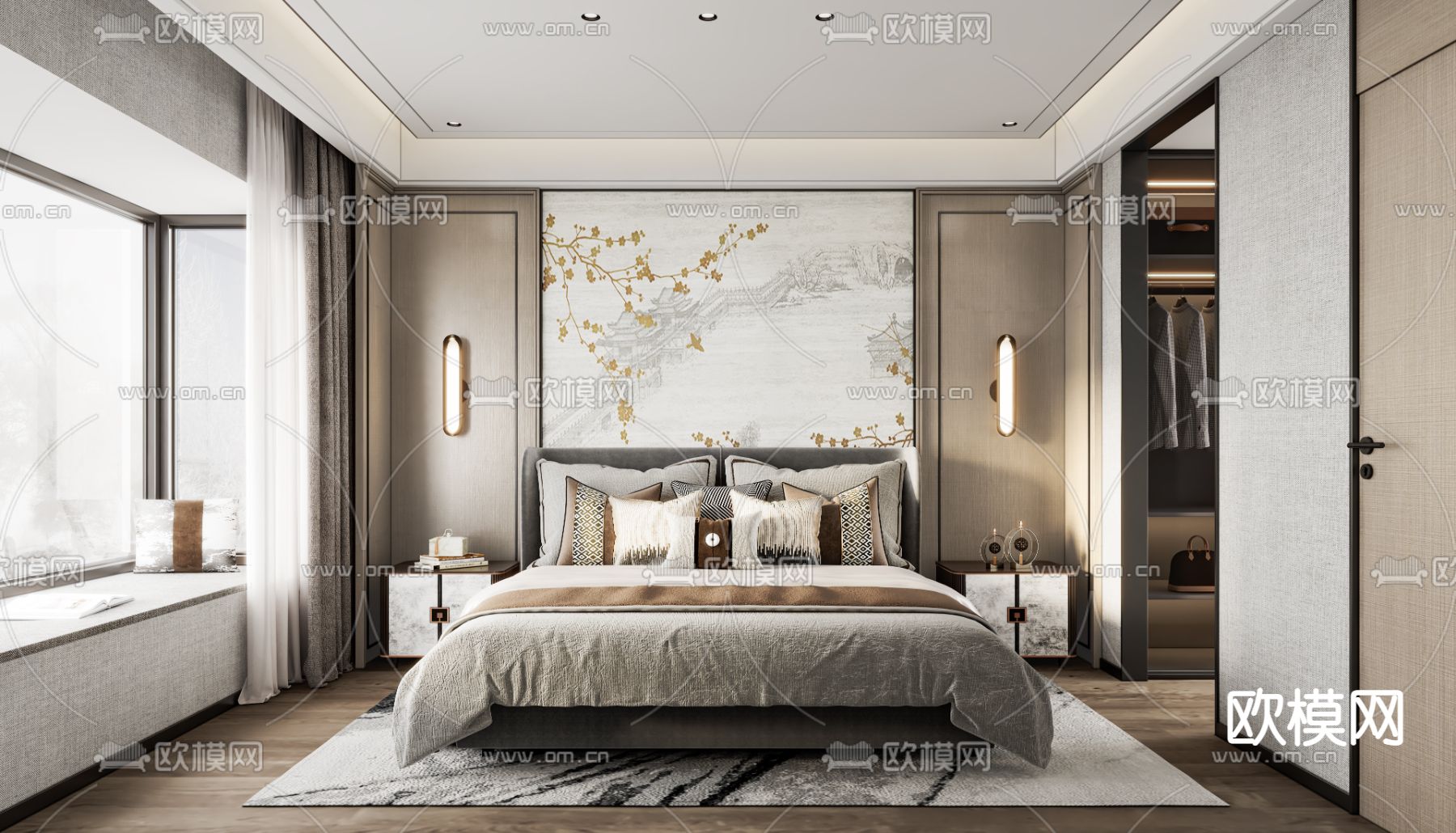新中式卧室 主卧3d模型下载