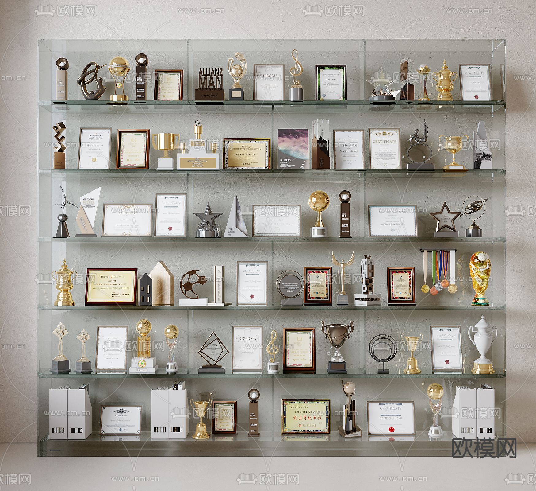 现代奖杯奖牌 荣耀证书su模型下载（渲染图1）