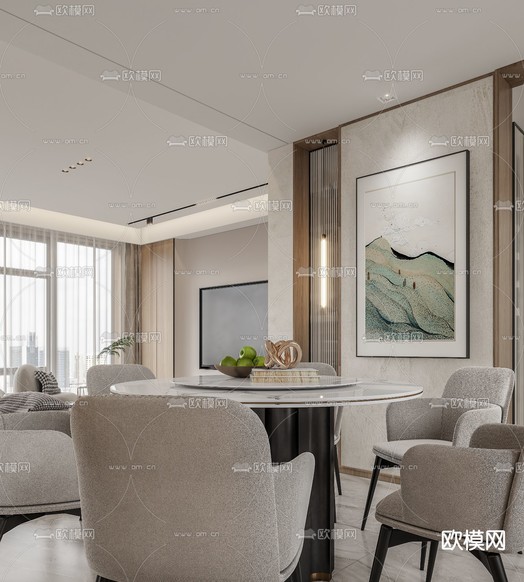 奶油风客餐厅免费3d模型下载_ID12192546_3dmax免费模型-欧模网