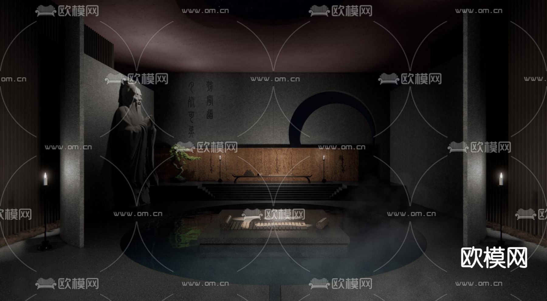 新中式孔子文化博物馆展厅su模型下载（渲染图2）