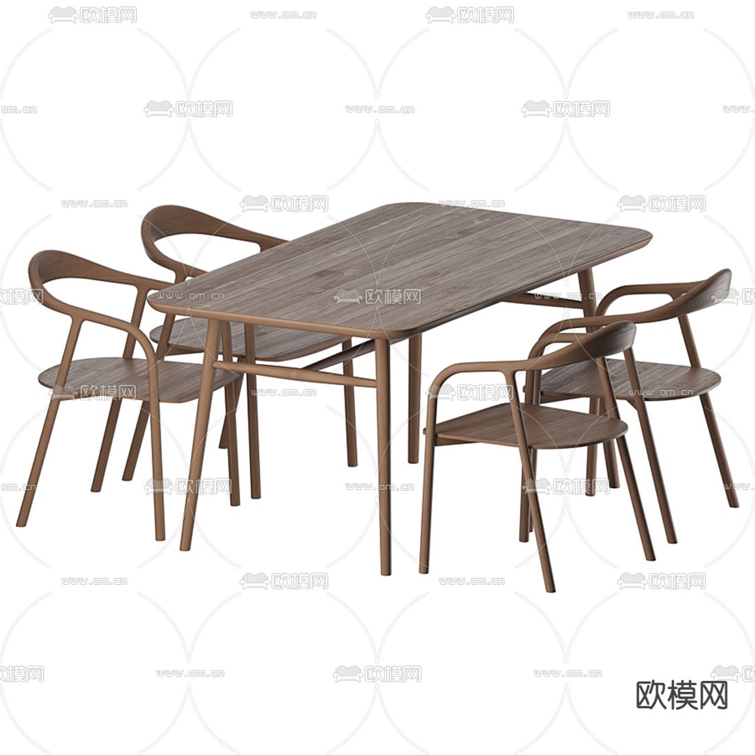 北欧原木餐桌椅3d模型下载（渲染图2）