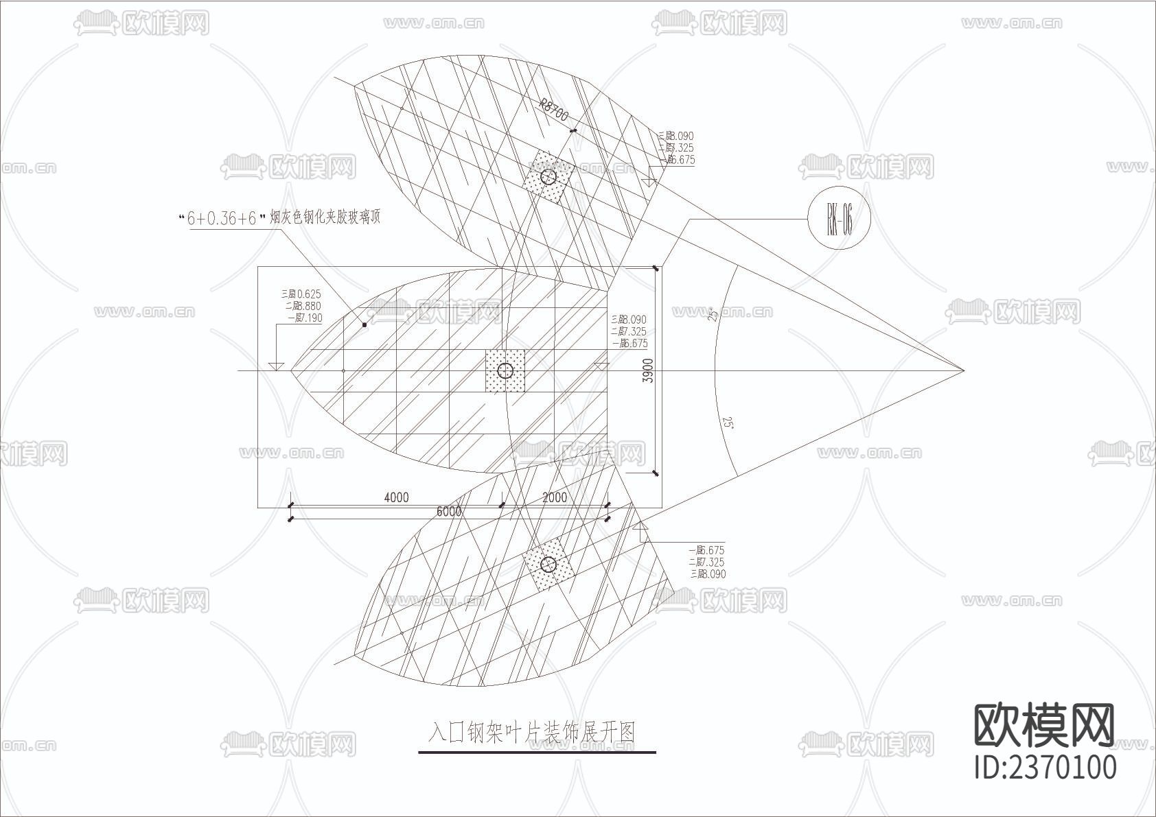 花树入口钢架CAD施工图图下载（渲染图6）