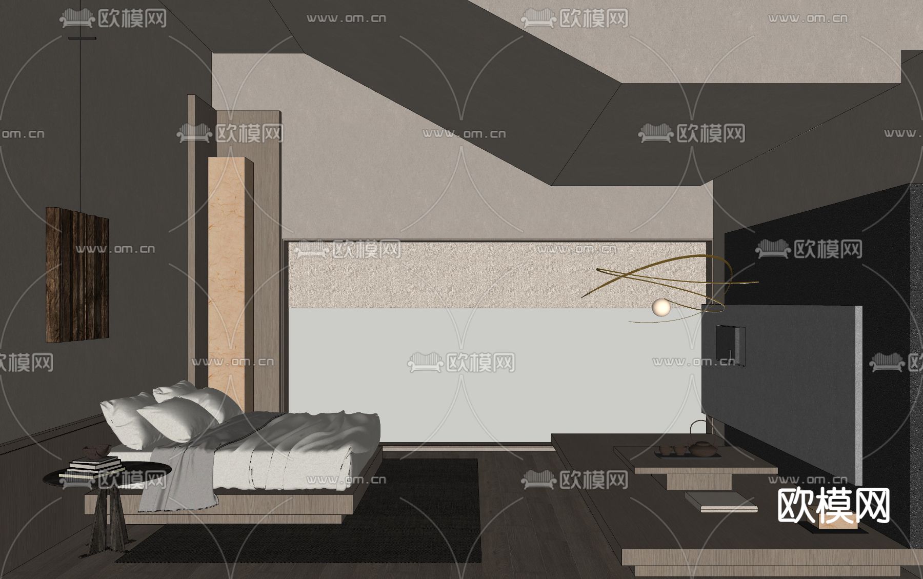 侘寂风酒店客房su模型下载（渲染图2）