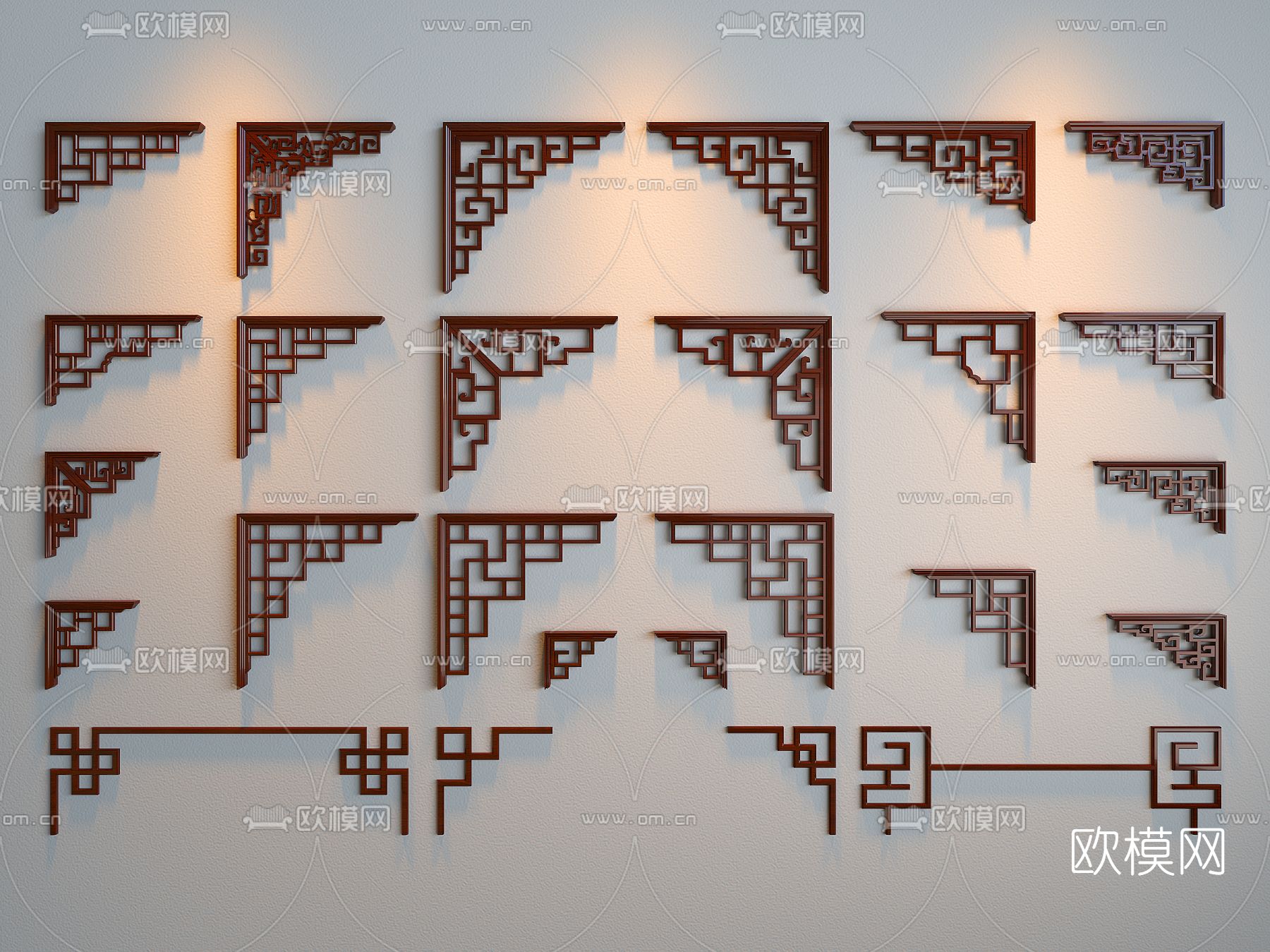 中式角花角线雕花3d模型下载
