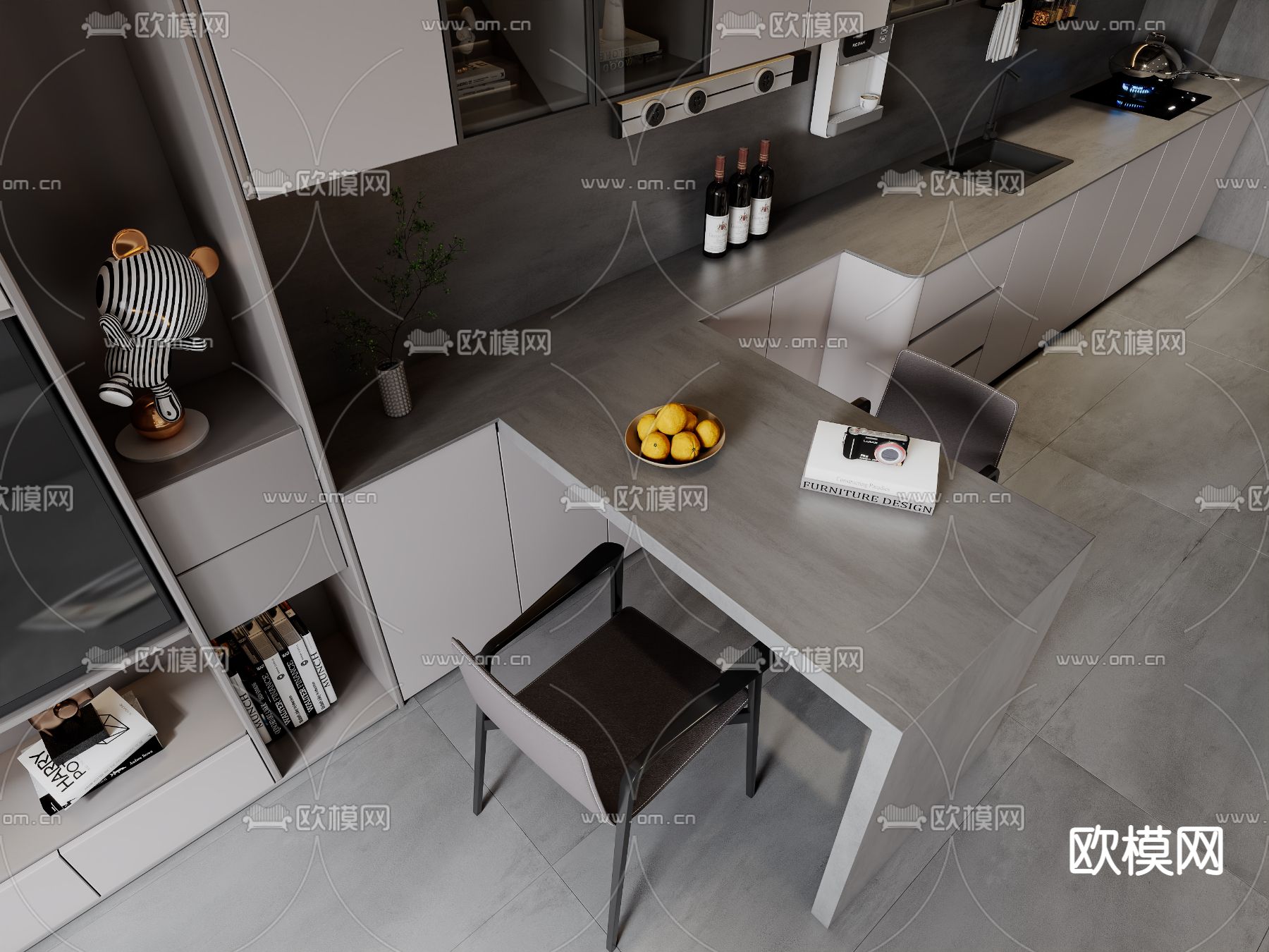 高级灰复式公寓3d模型下载（渲染图3）