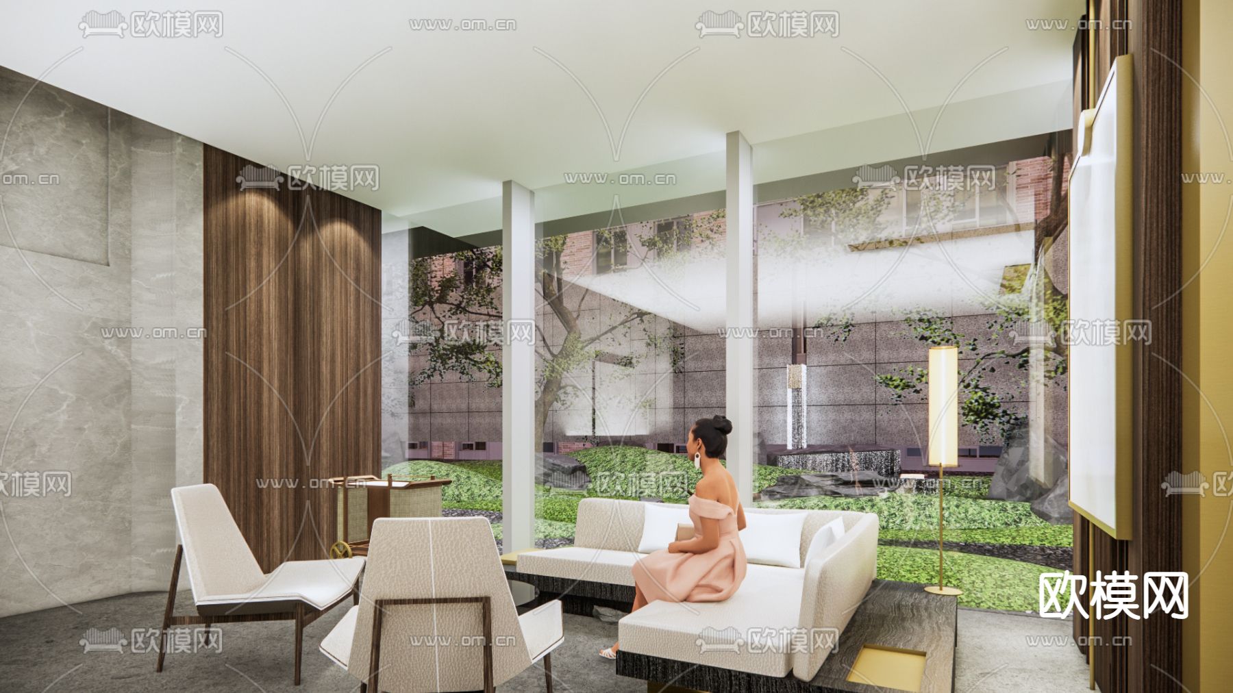 现代豪宅小区园林景观su模型下载（渲染图4）