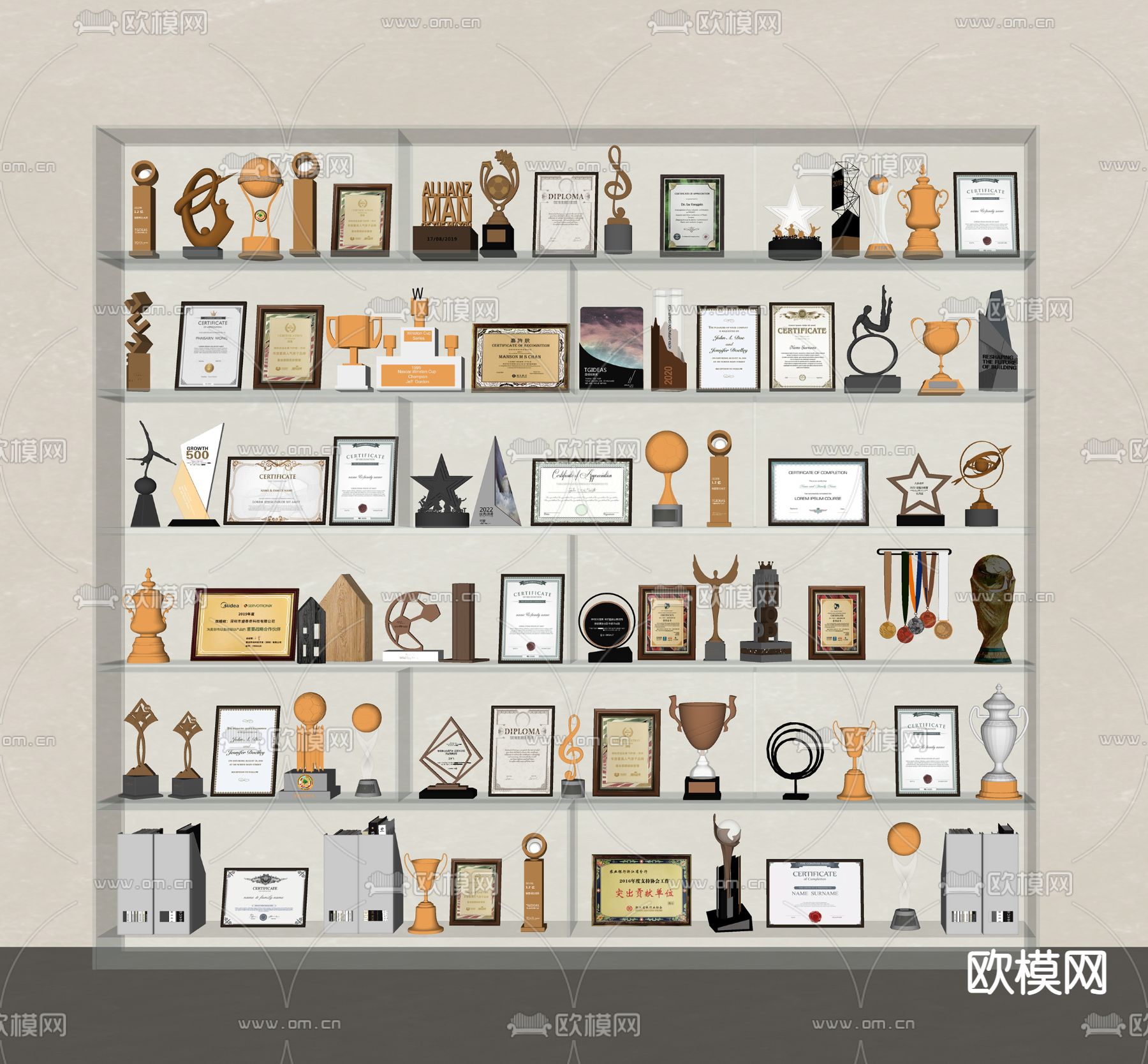 现代奖杯奖牌 荣耀证书su模型下载（渲染图2）