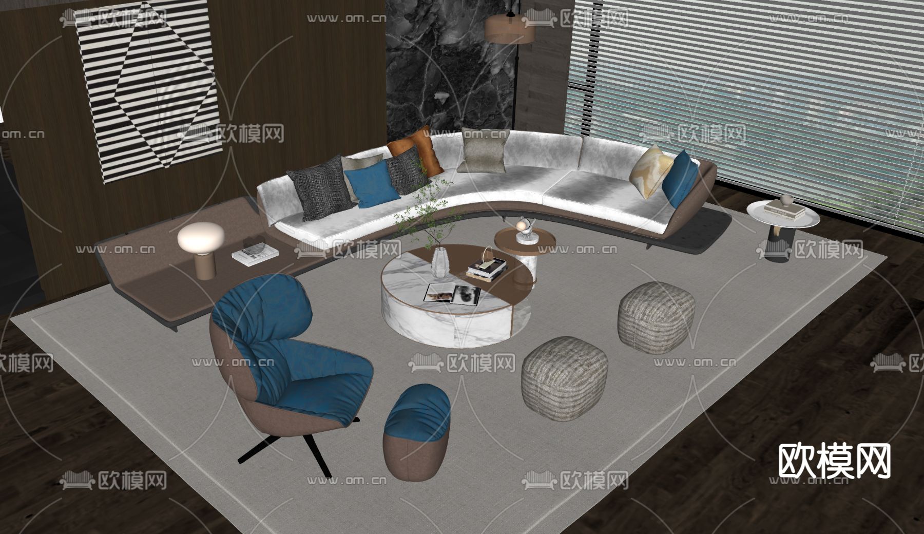 Poliform 弧形组合沙发su模型下载（渲染图2）