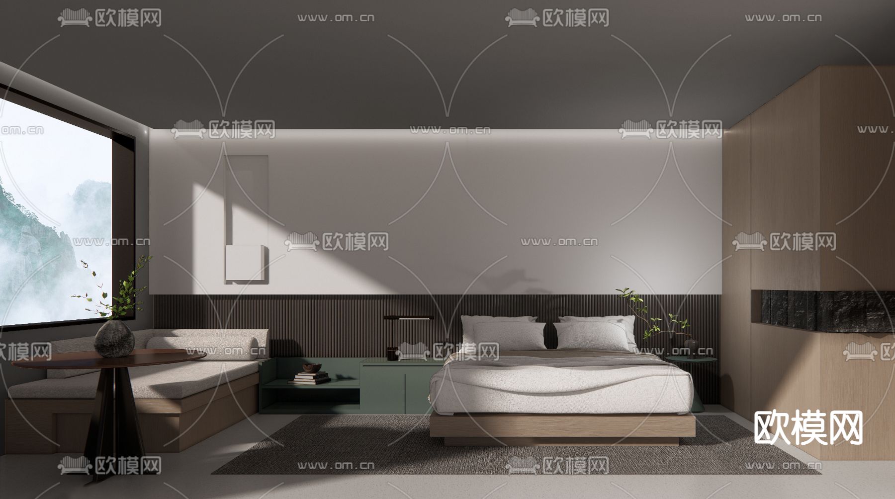 现代酒店客房su模型下载（渲染图1）