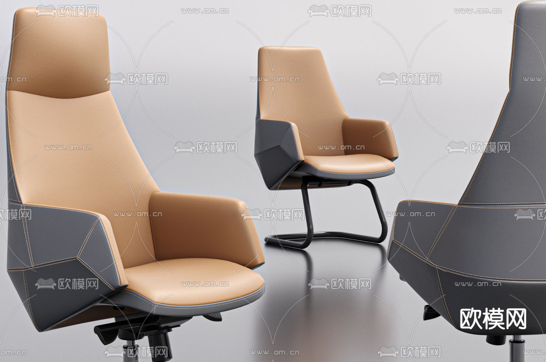 大班椅 班前椅 办公椅3d模型下载（渲染图2）