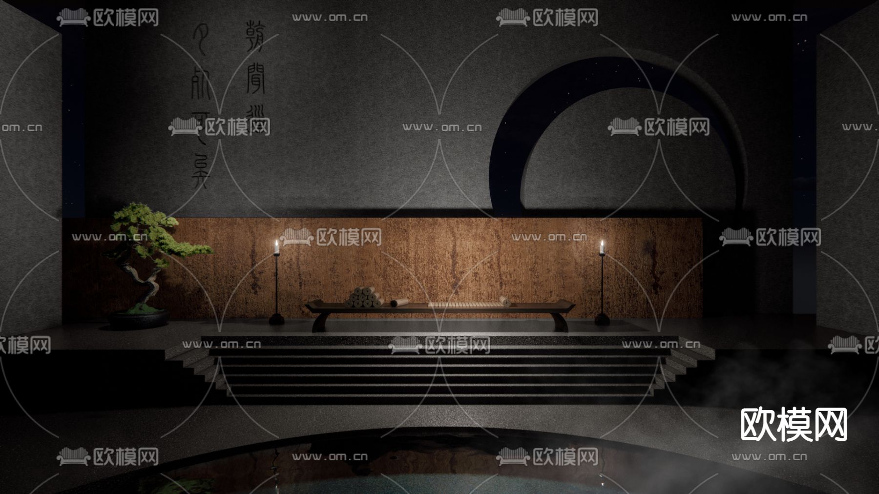 新中式孔子文化博物馆展厅su模型下载（渲染图1）