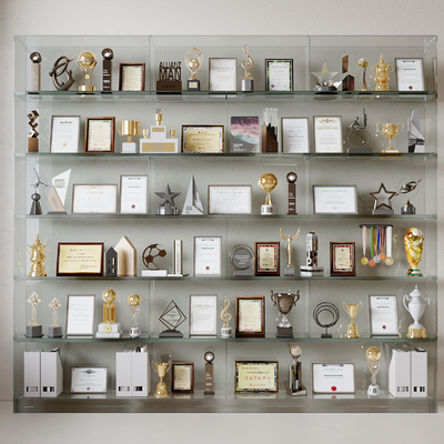  现代奖杯奖牌 荣耀证书su模型 