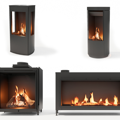  现代真火壁炉su模型 