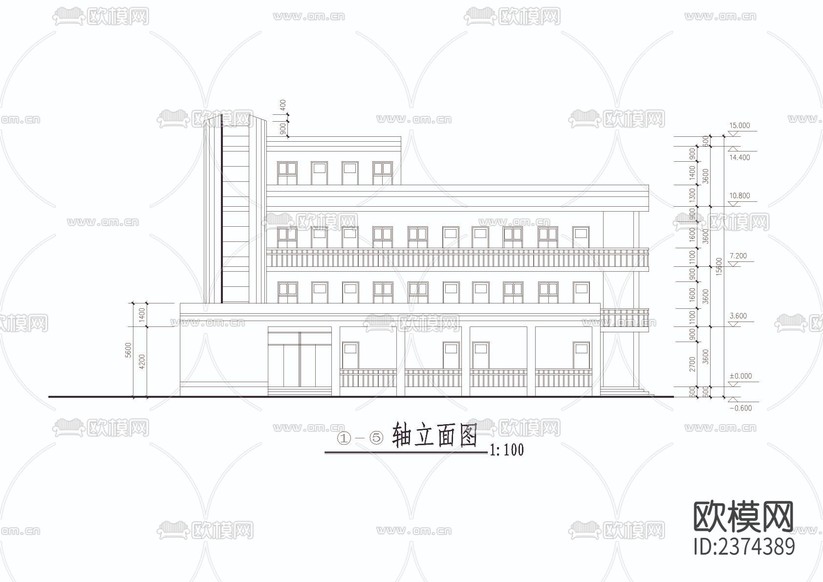 小学教学楼cad施工图下载(渲染图3)