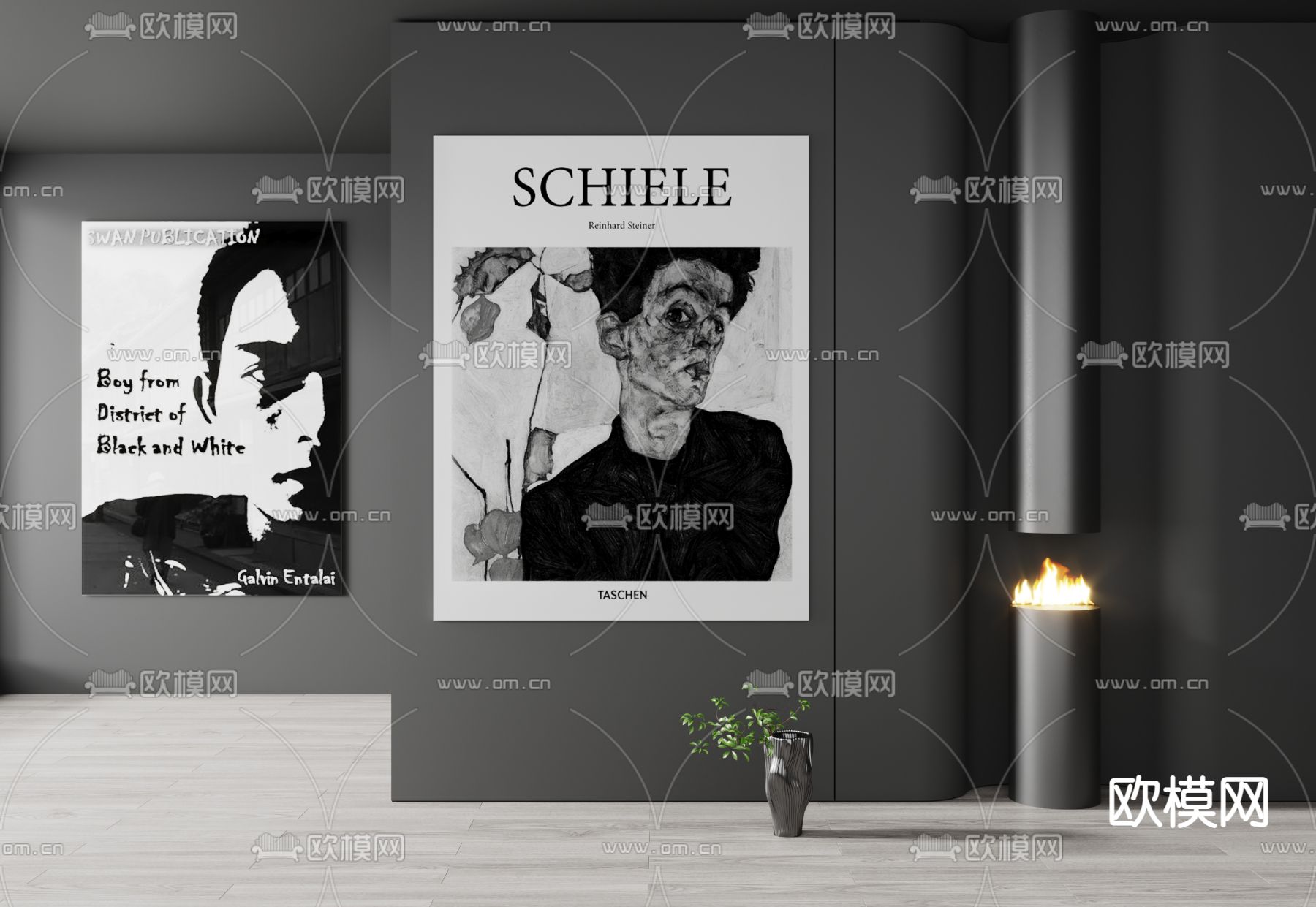 暗黑风黑白挂画3d模型下载