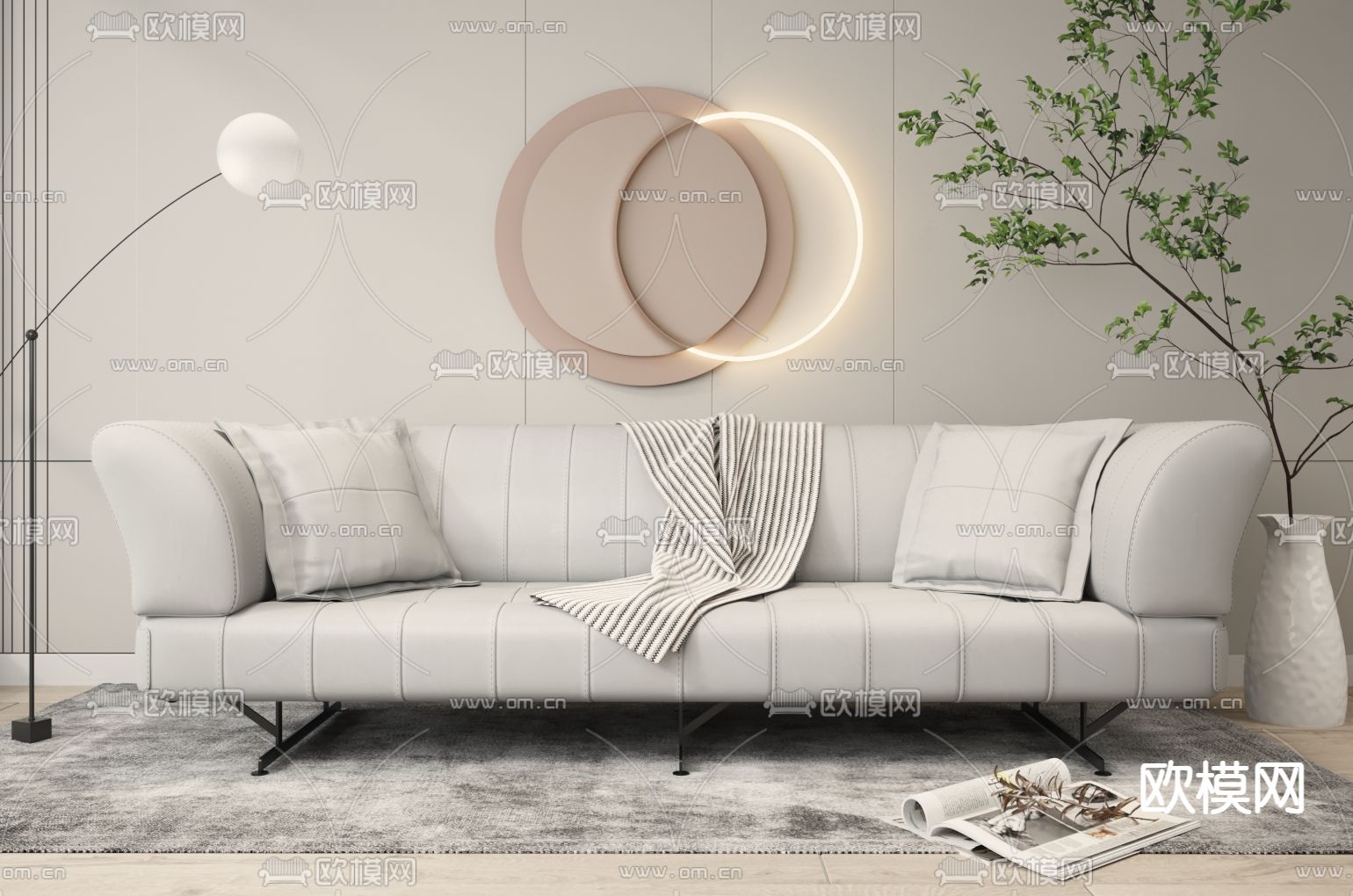 白色双人沙发3d模型下载