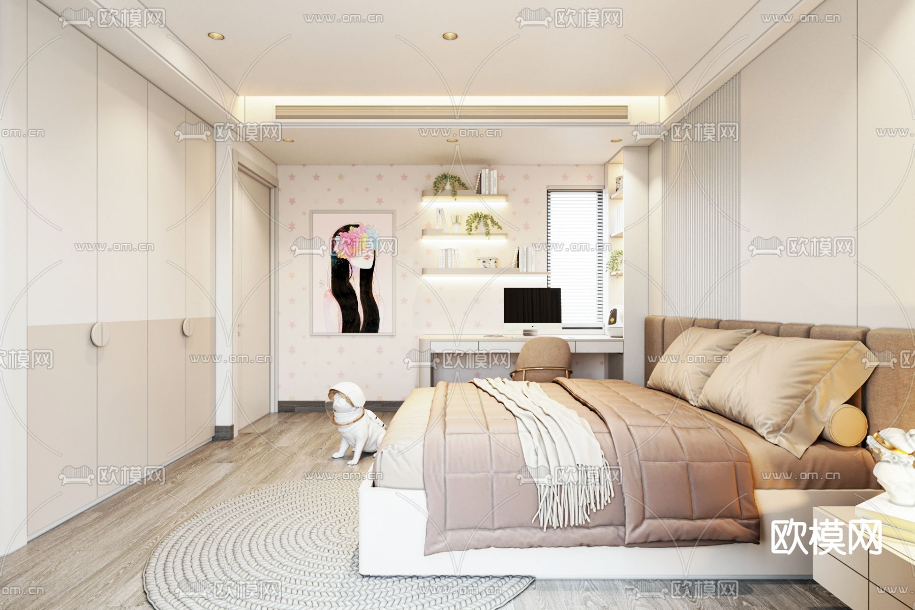 现代儿童房免费3d模型下载（渲染图2）