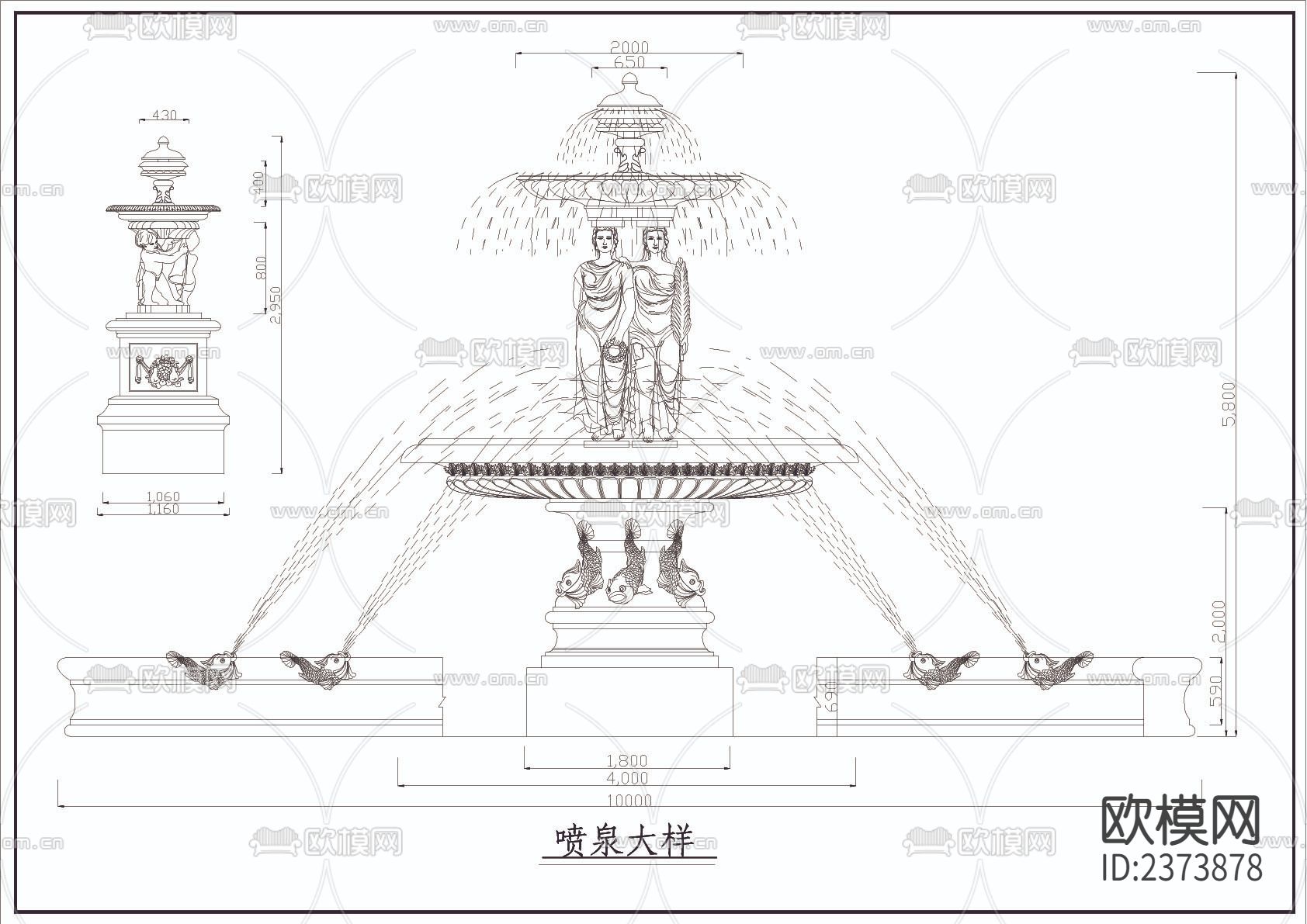 欧式喷泉及花盆造型cad大样图下载（渲染图2）
