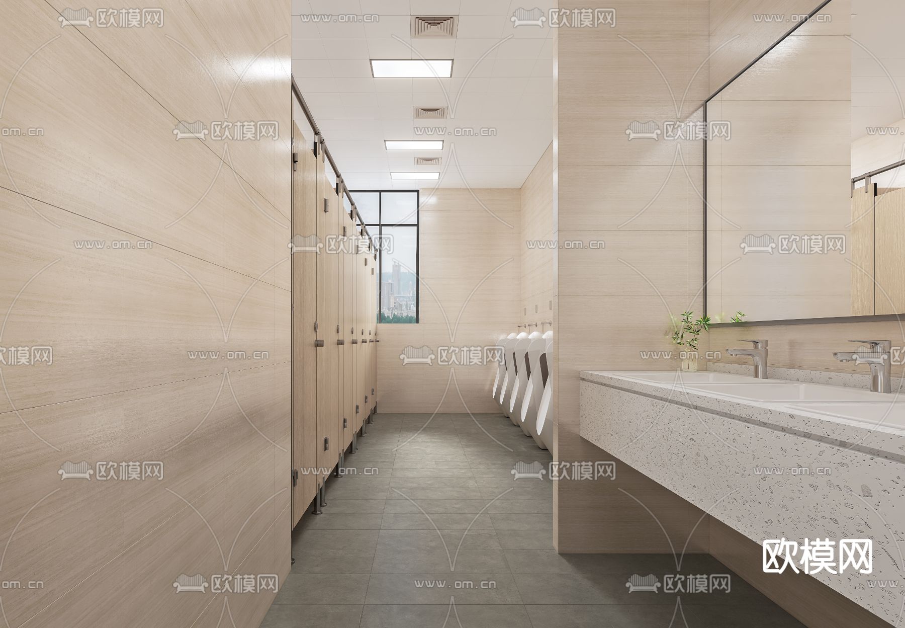 现代公共卫生间 男女卫3d模型下载（渲染图1）