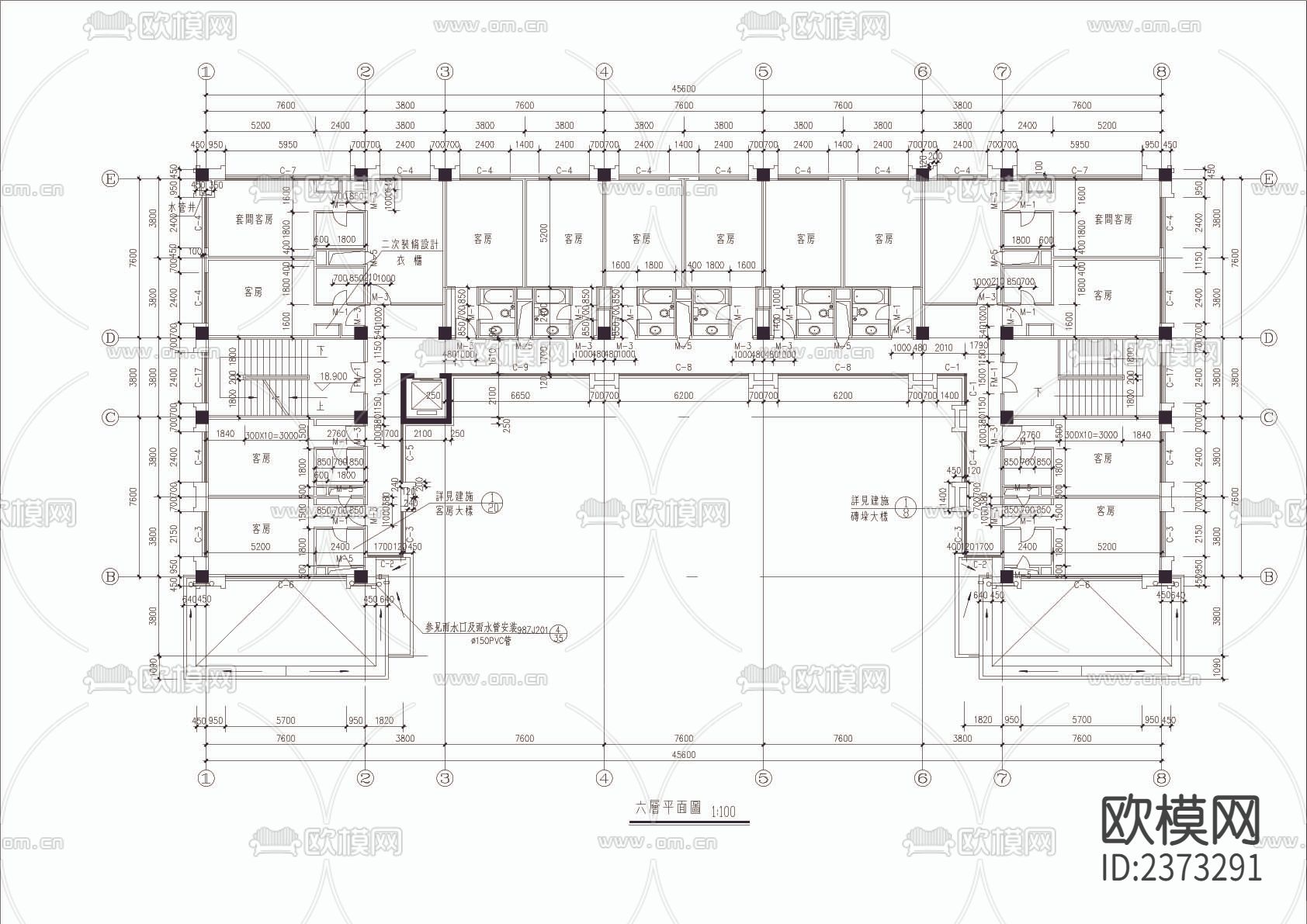 某旅馆大楼CAD施工图下载（渲染图5）