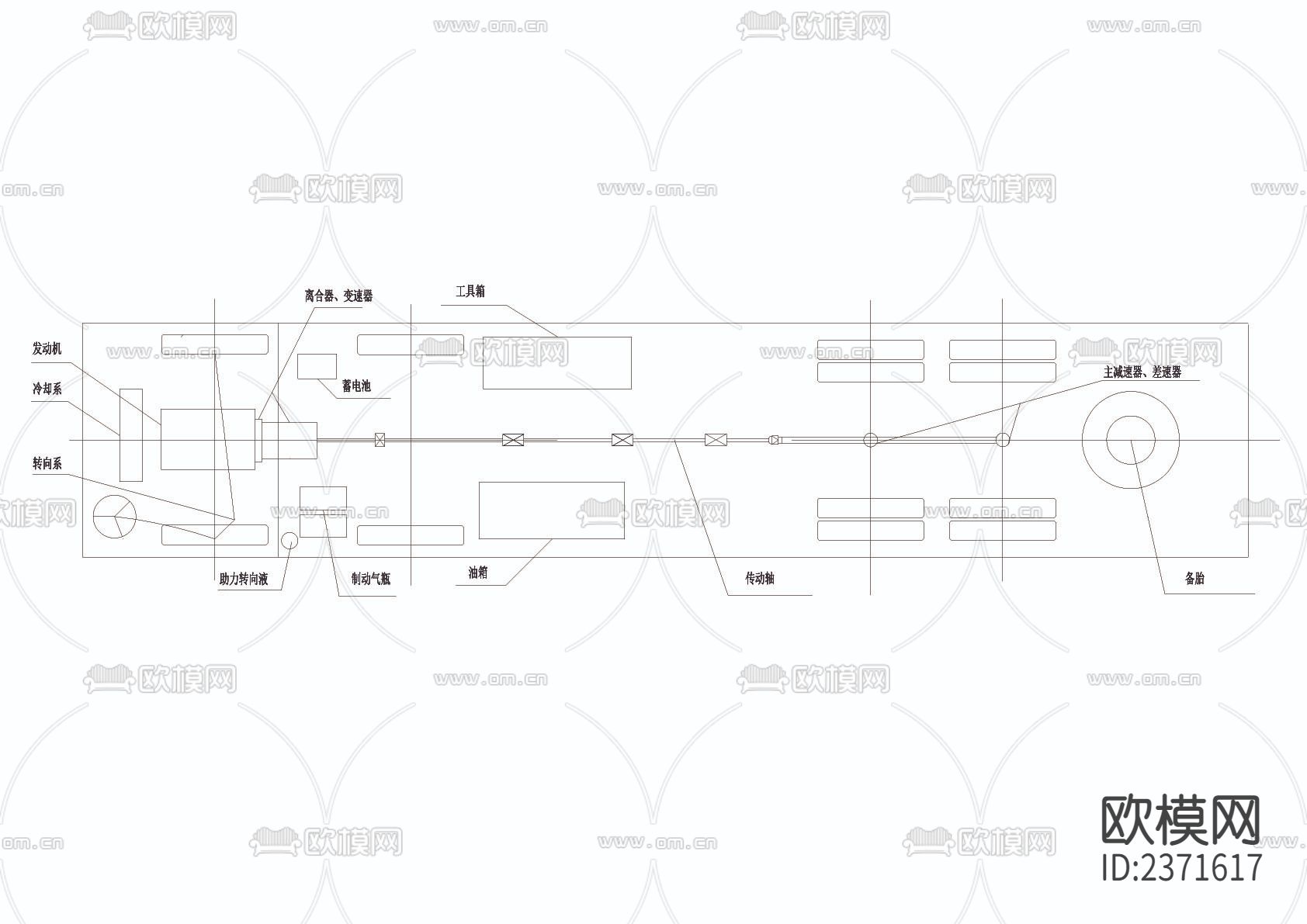 货运车总体CAD施工图下载（渲染图2）