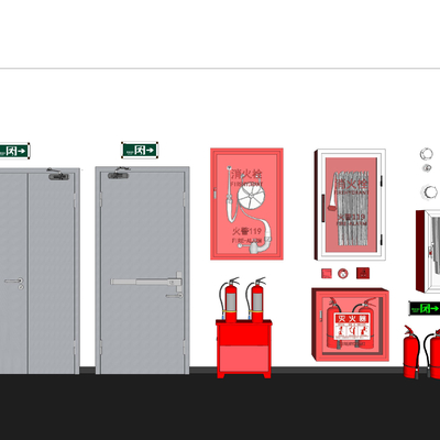  现代消防栓消防器材su模型 