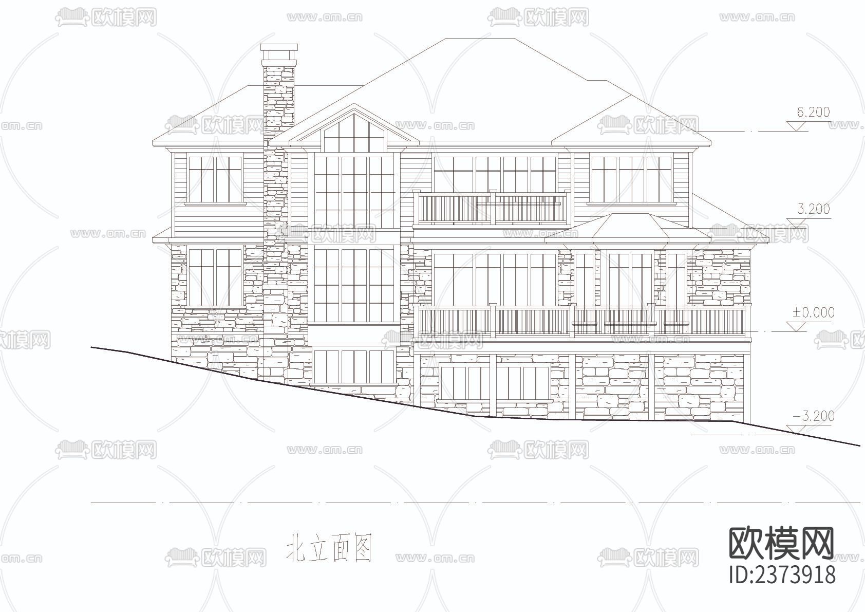别墅cad施工图下载（渲染图3）