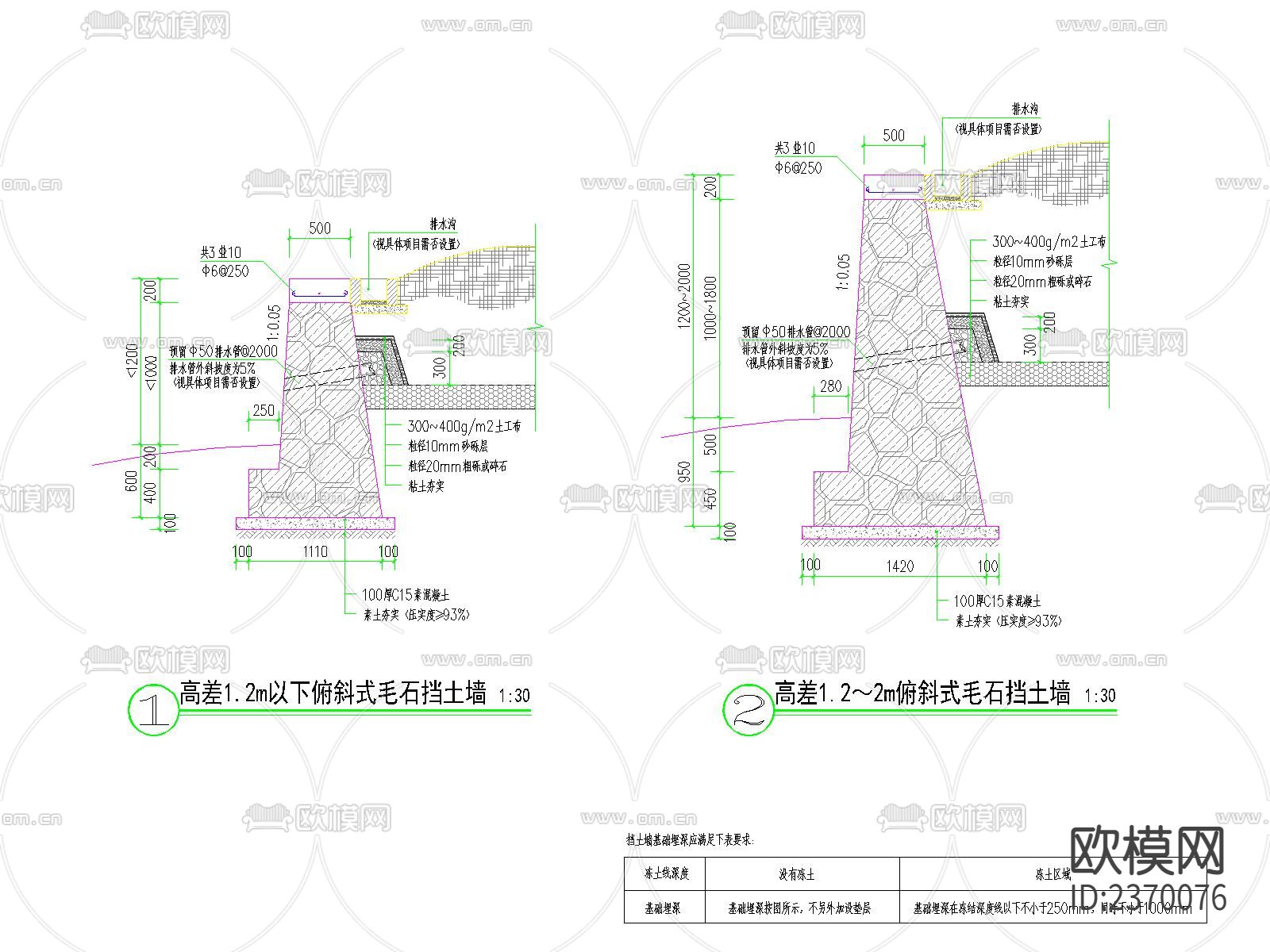 3m及以下挡土墙CAD节点大样下载（渲染图6）