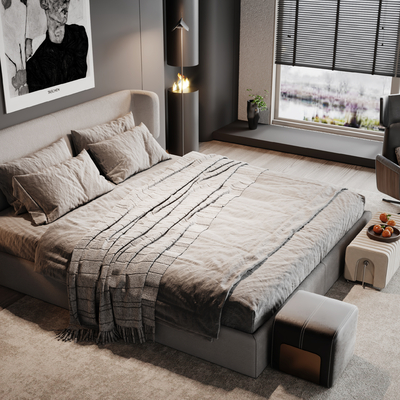  Minotti 双人床su模型 