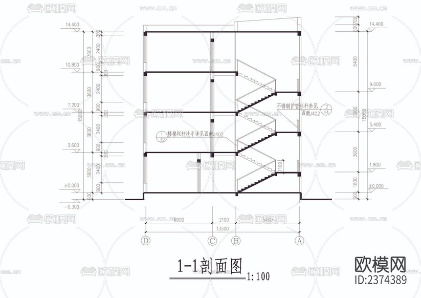 小学教学楼cad施工图下载(渲染图4)