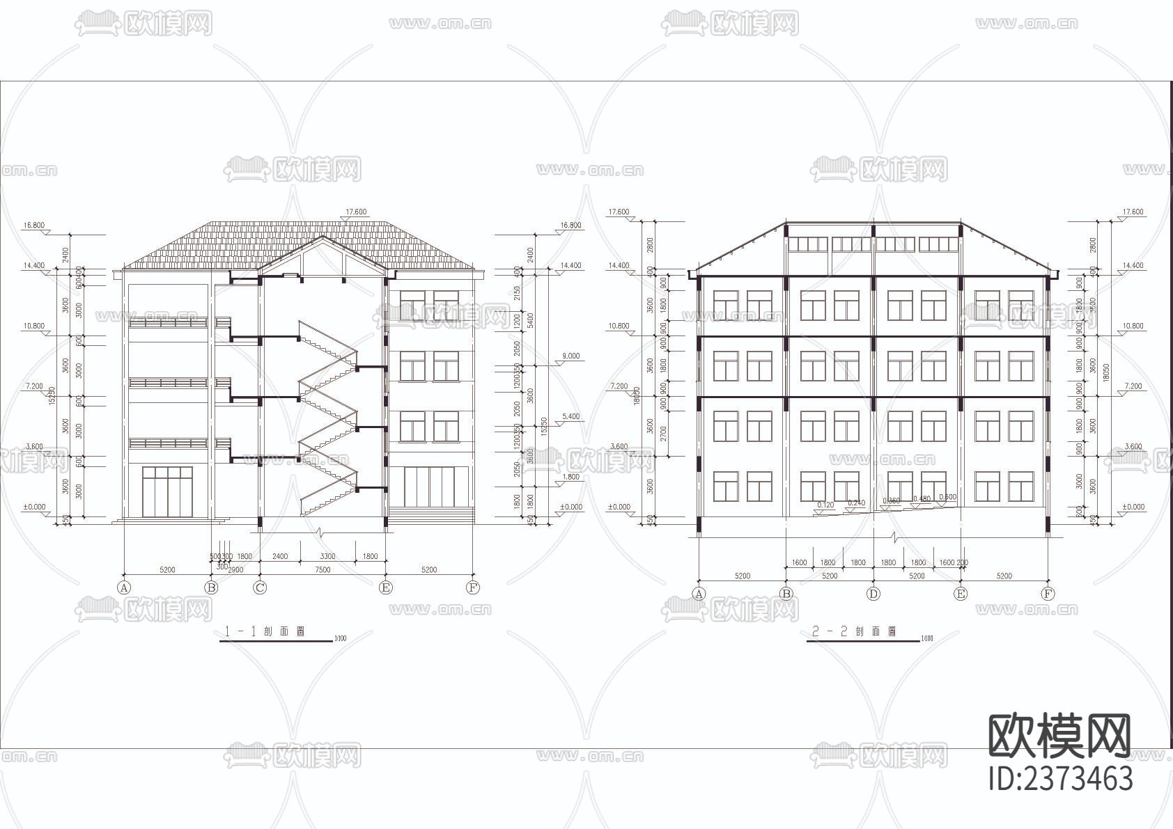 某中学教学楼建筑CAD施工图下载（渲染图4）