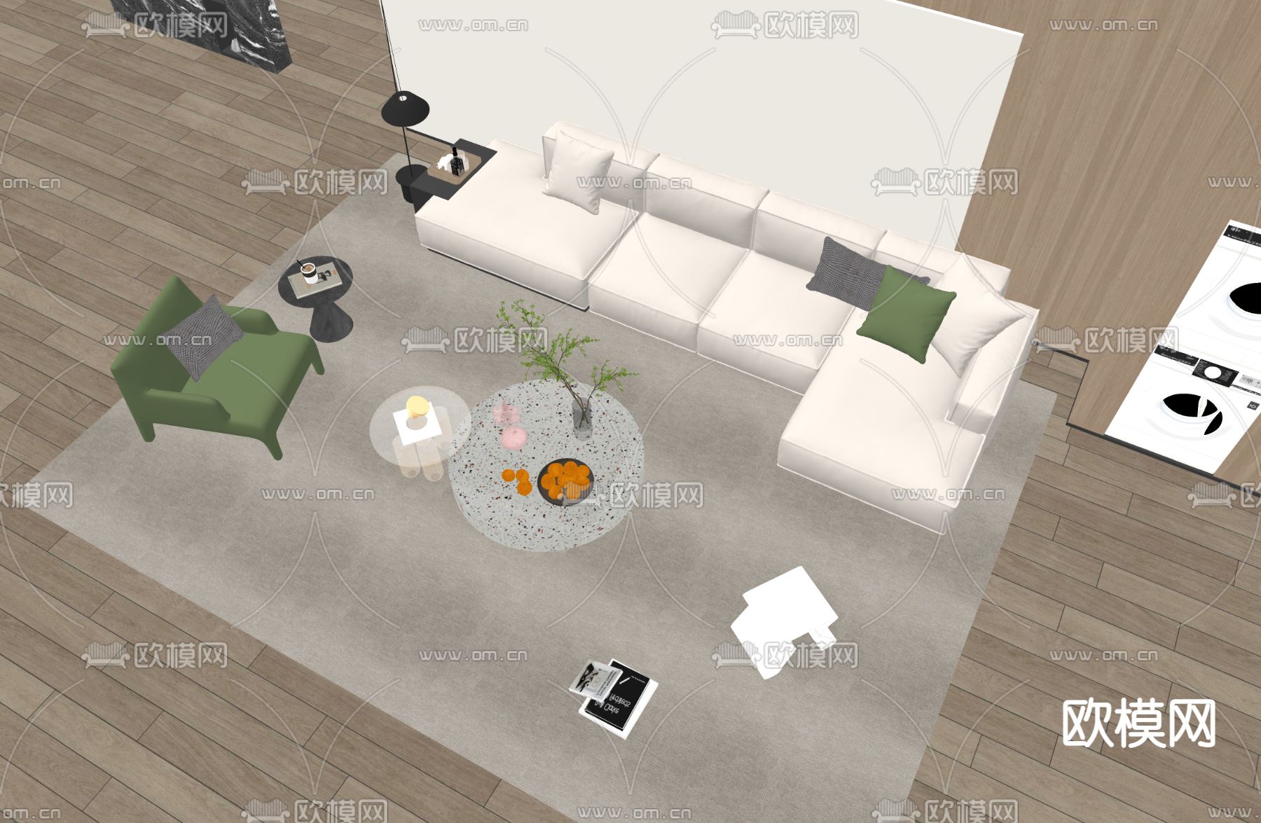 现代转角组合沙发su模型下载（渲染图2）