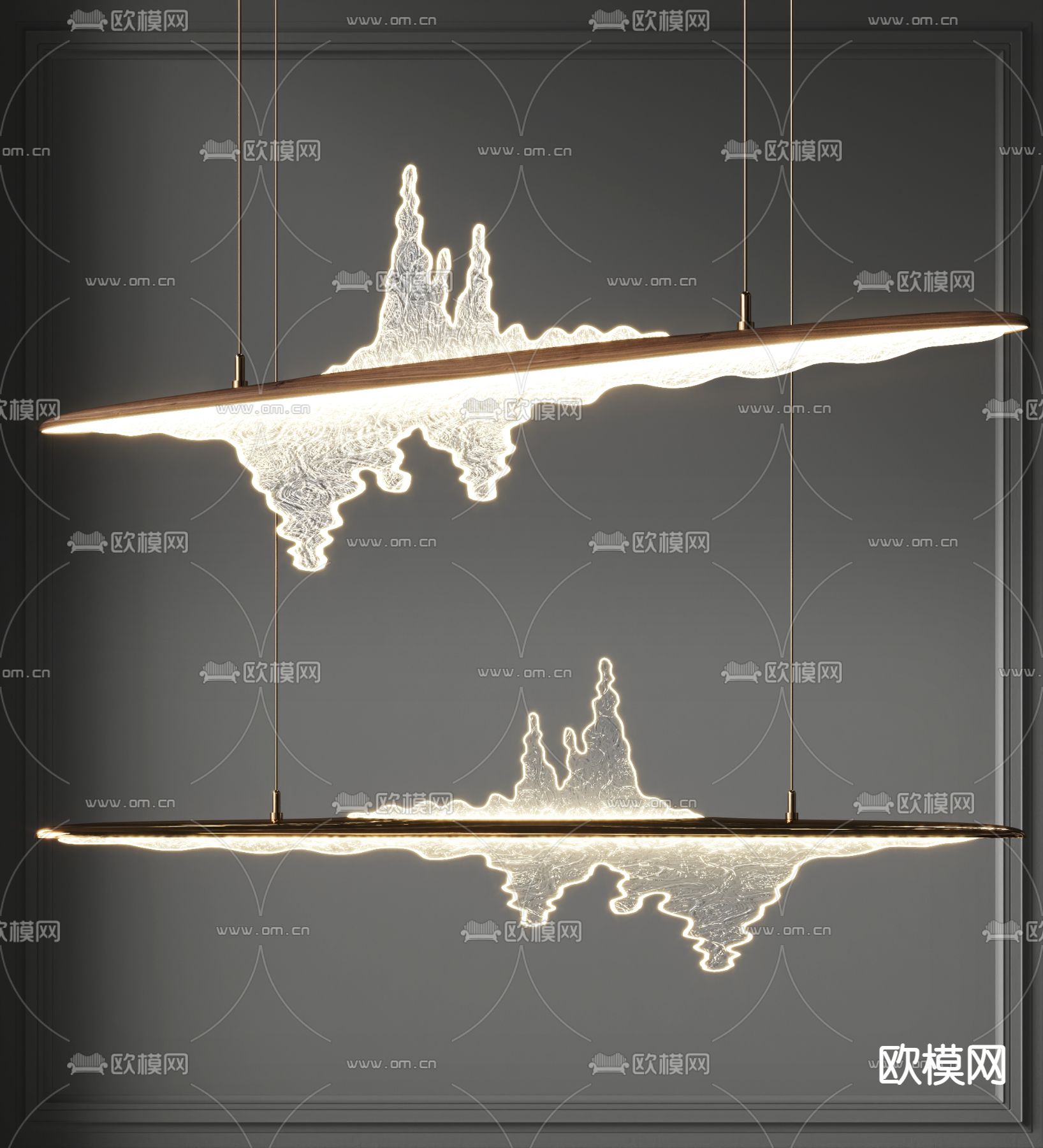 新中式金属玻璃吊灯su模型下载（渲染图1）